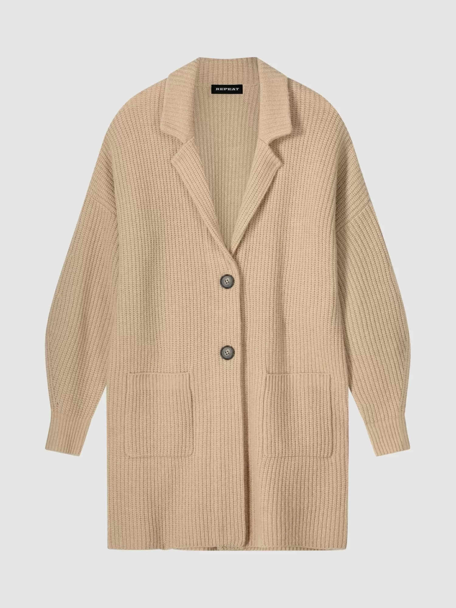 REPEAT cashmere Vesten*Halflang vest met rib en reverskraag Lt.Camel