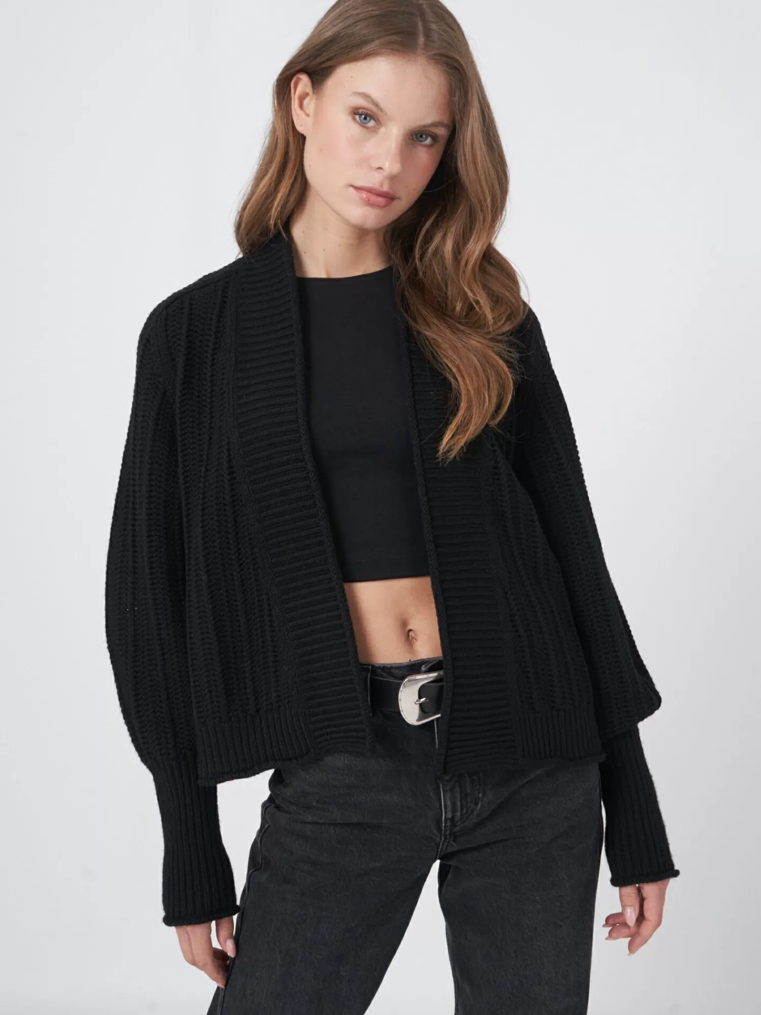 REPEAT cashmere Vesten*Kort ajourvest van merinowol Black