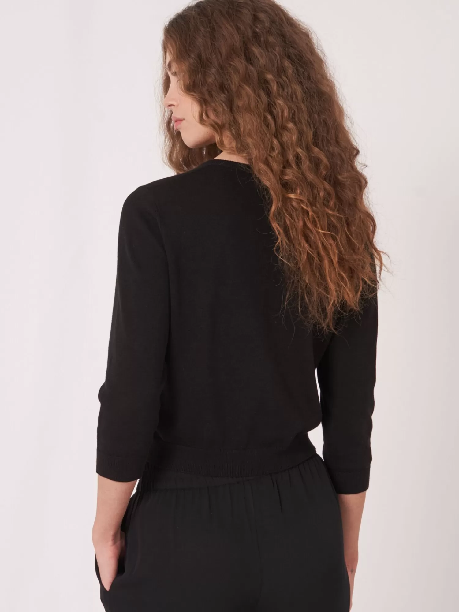 REPEAT cashmere Vesten | Organic Cashmere*Kort vest met ronde hals van biologisch katoen Black