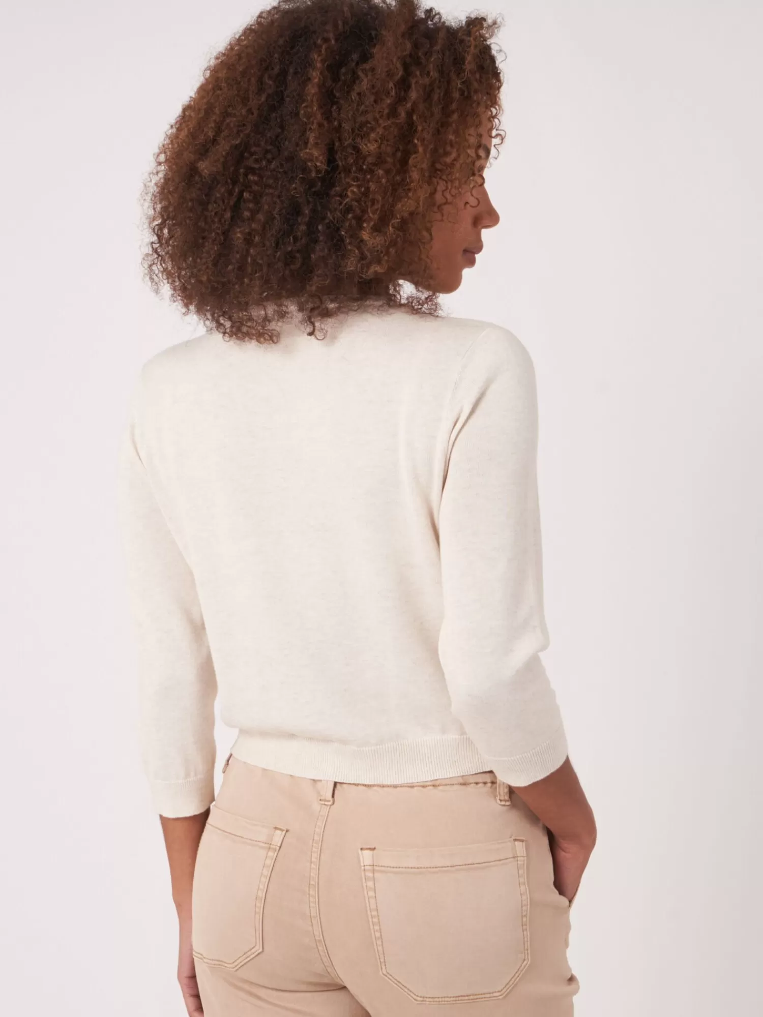 REPEAT cashmere Vesten*Kort vest met ronde hals van biologisch katoen Ivory