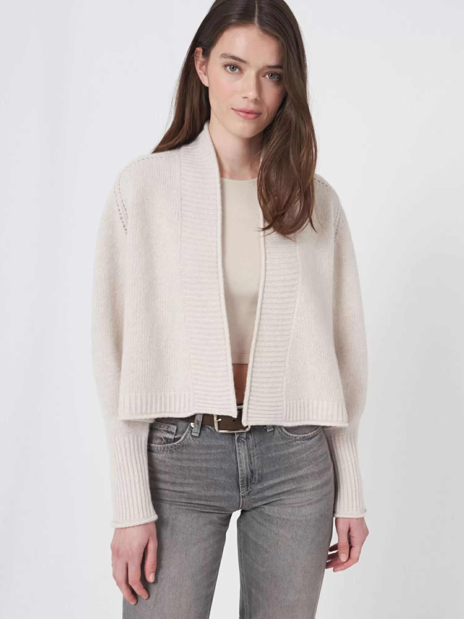 REPEAT cashmere Vesten*Kort wollen vest met pointelle details moondust