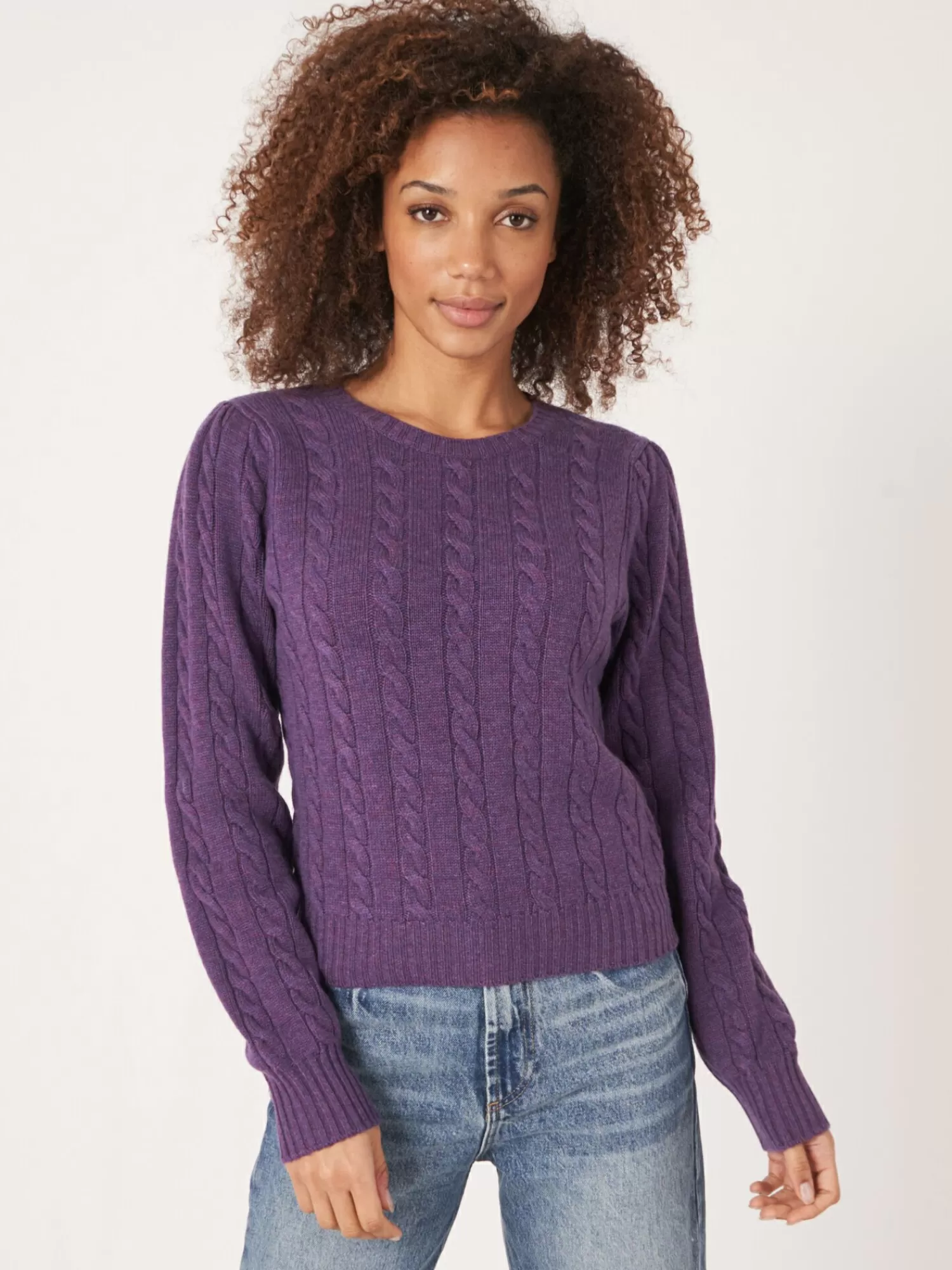 REPEAT cashmere Truien*Korte, gebreide sweater met kabelpatroon van cashmeremix Amethyst