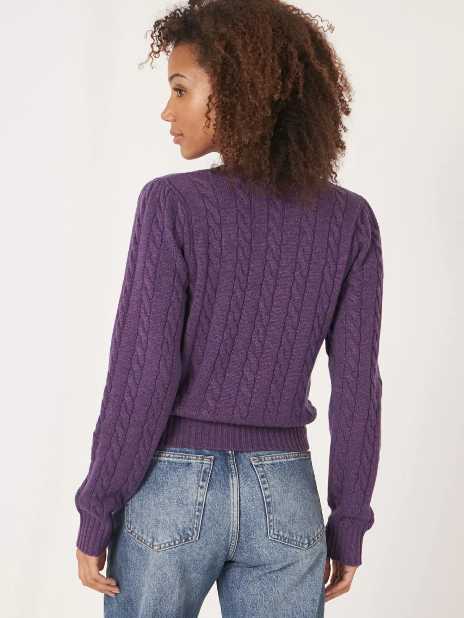 REPEAT cashmere Truien*Korte, gebreide sweater met kabelpatroon van cashmeremix Amethyst