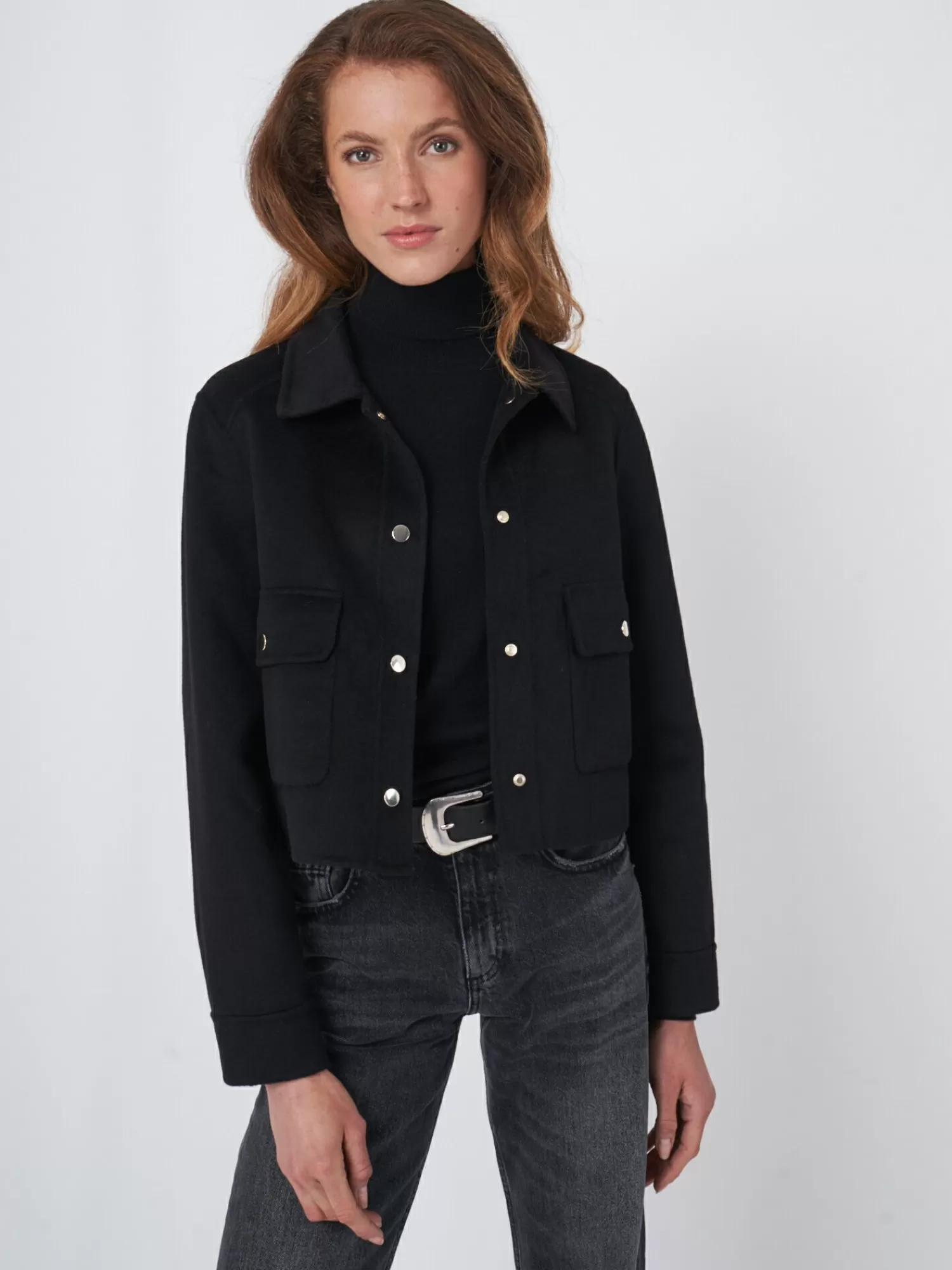 REPEAT cashmere Jassen | Jassen & Blazers*Korte jas van wolmix Black