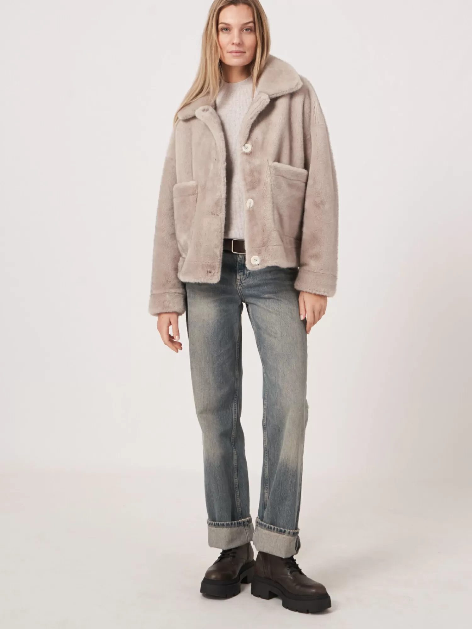 REPEAT cashmere Jassen | Jassen & Blazers*Korte omkeerbare faux fur jas Lt.Grey