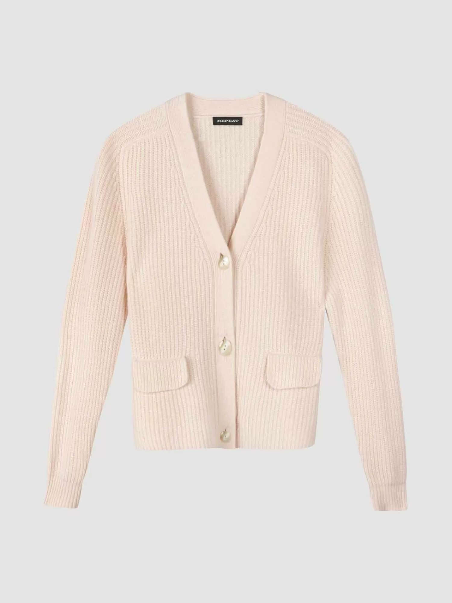 REPEAT cashmere Vesten*Korte ribgebreide cardigan van Italiaanse wol Pearl