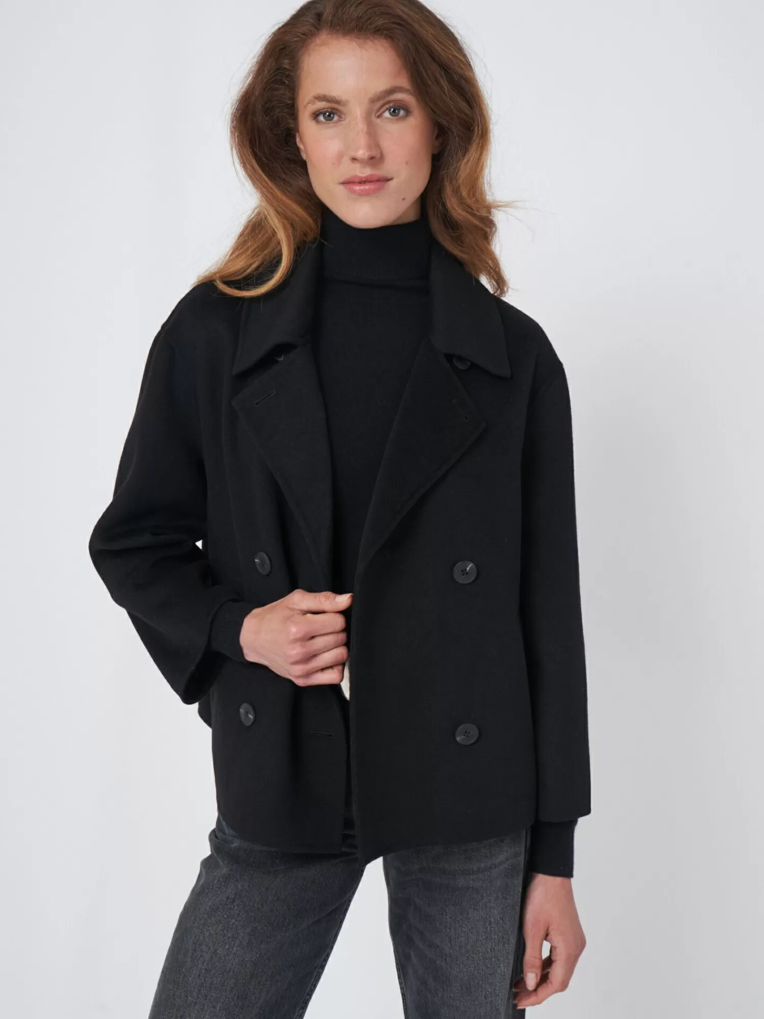 REPEAT cashmere Jassen | Jassen & Blazers*Korte trench van wolmix Black