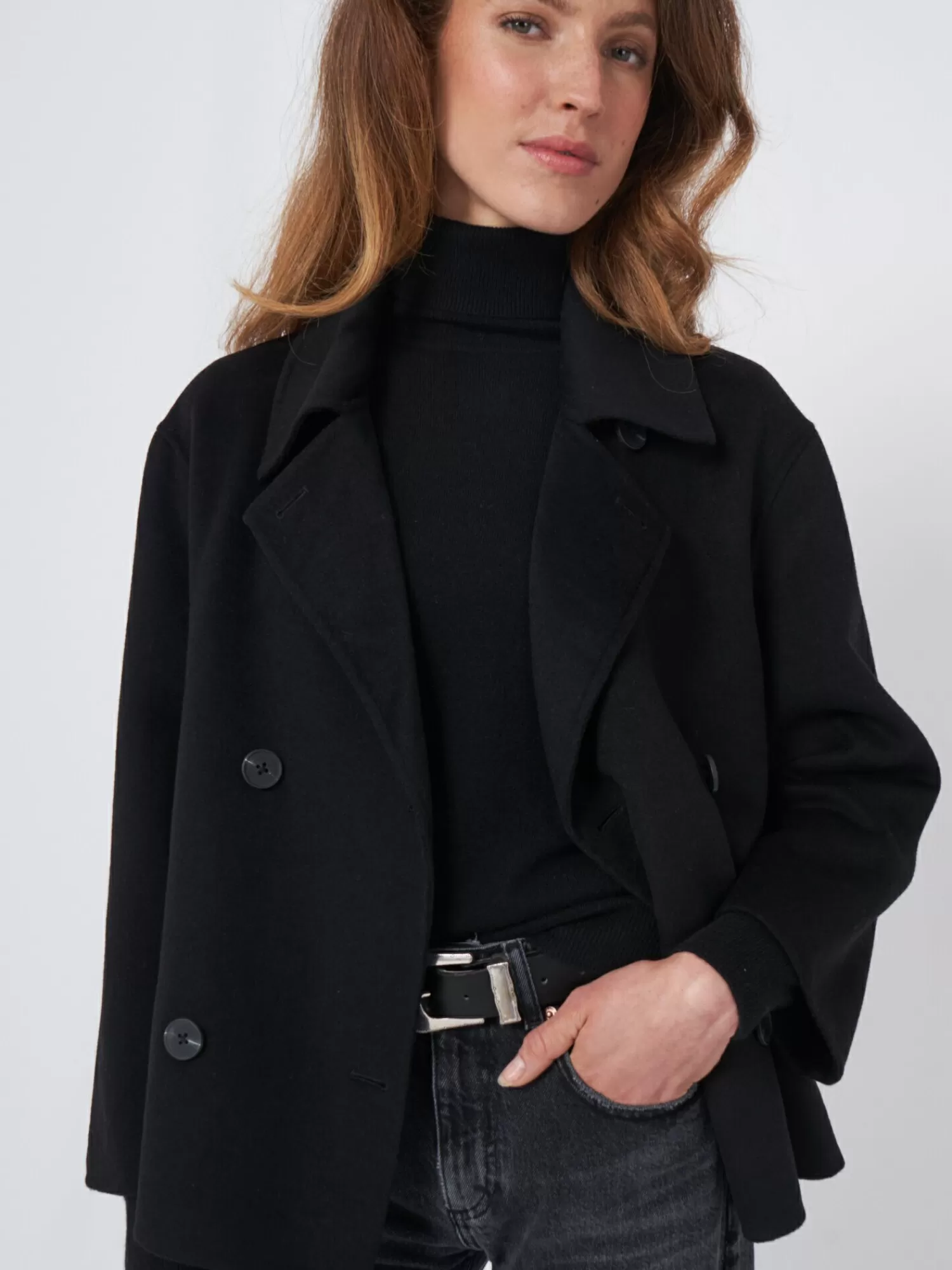 REPEAT cashmere Jassen | Jassen & Blazers*Korte trench van wolmix Black