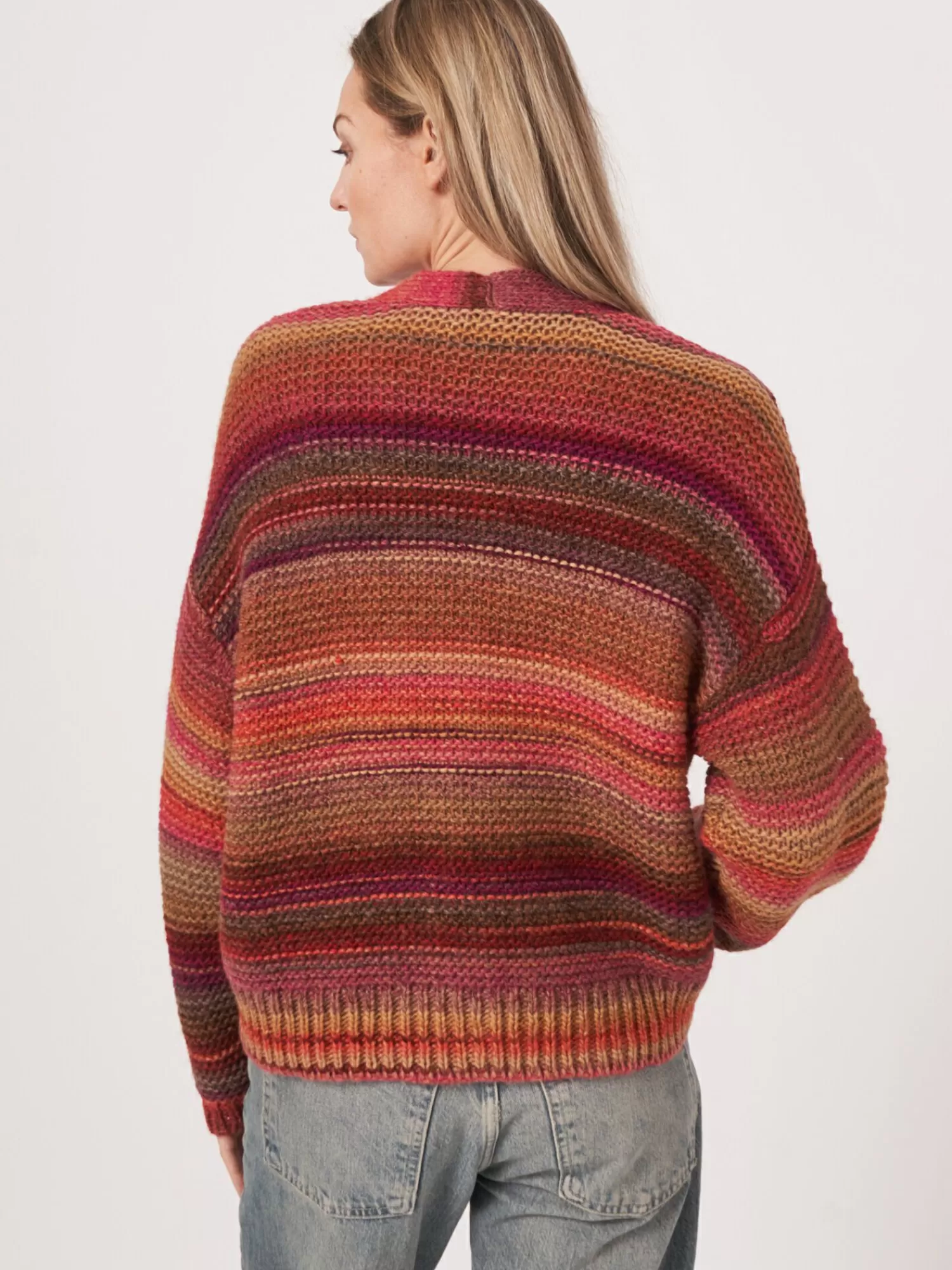 REPEAT cashmere Vesten*Meerkleurige gestreepte cardigan met knopen RubyMulti