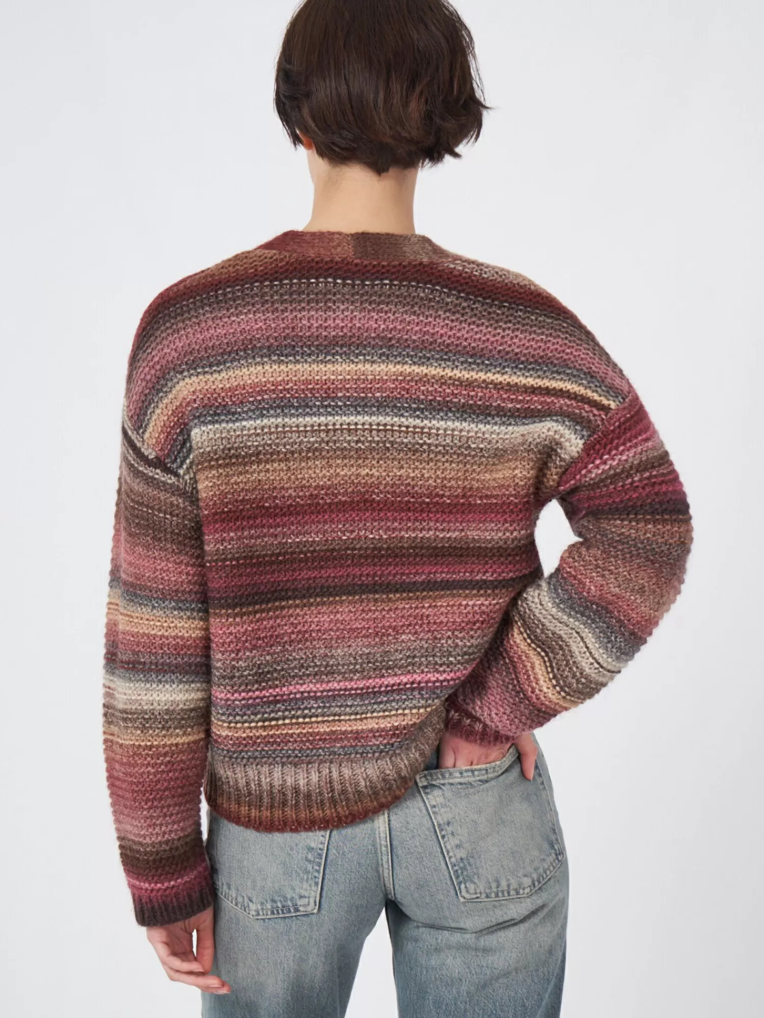 REPEAT cashmere Vesten*Meerkleurige gestreepte cardigan met knopen BrownMulti