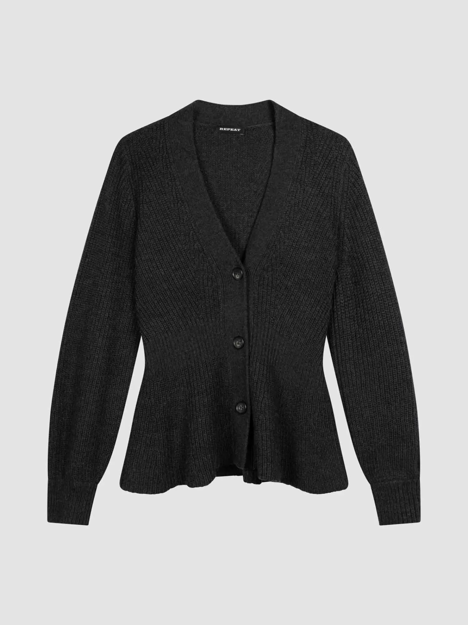 REPEAT cashmere Vesten*Merino wollen peplum vest met knopen DarkGrey