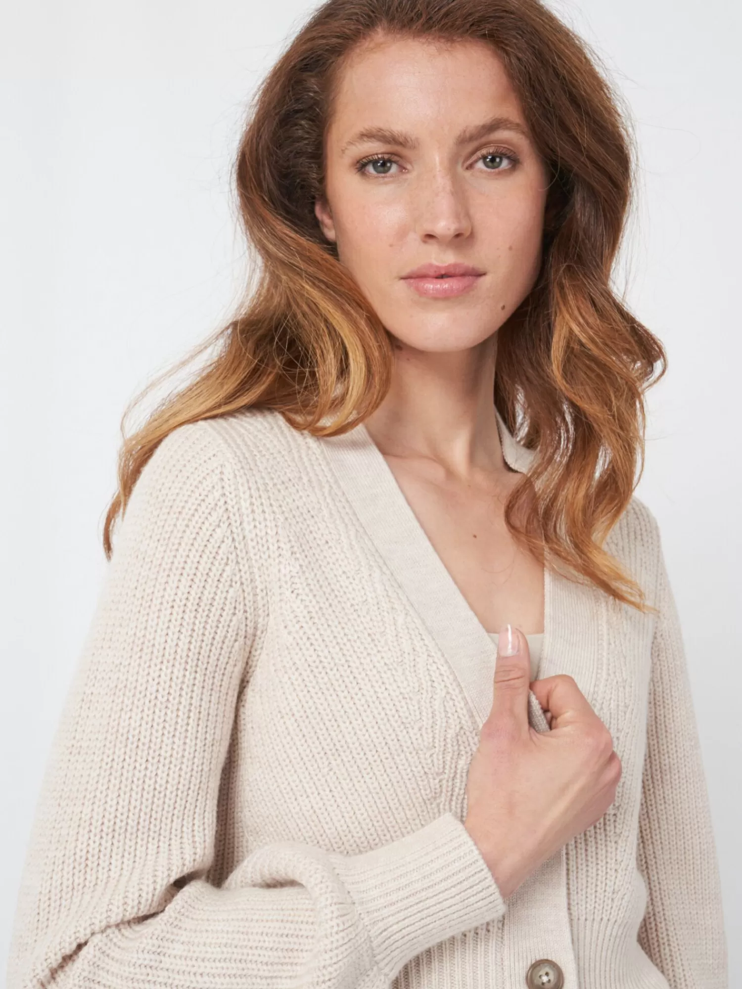 REPEAT cashmere Vesten*Merino wollen peplum vest met knopen LtBeige