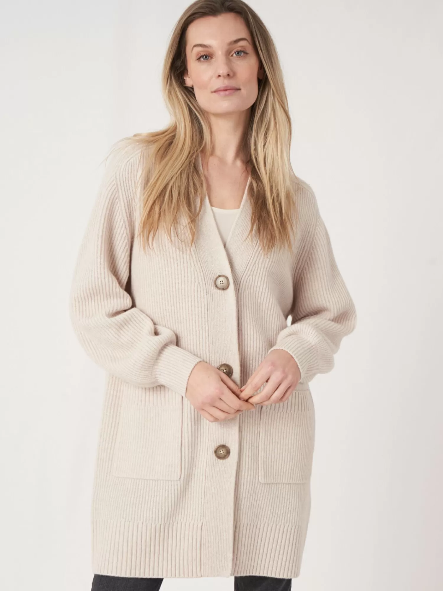 REPEAT cashmere Vesten*Middellang geribd vest met zakken Moondust