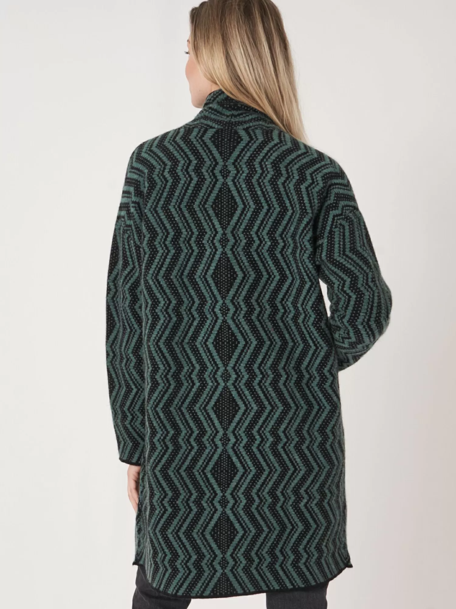 REPEAT cashmere Vesten*Middellang intarsia-vest met jacquardpatroon Kelp/Black