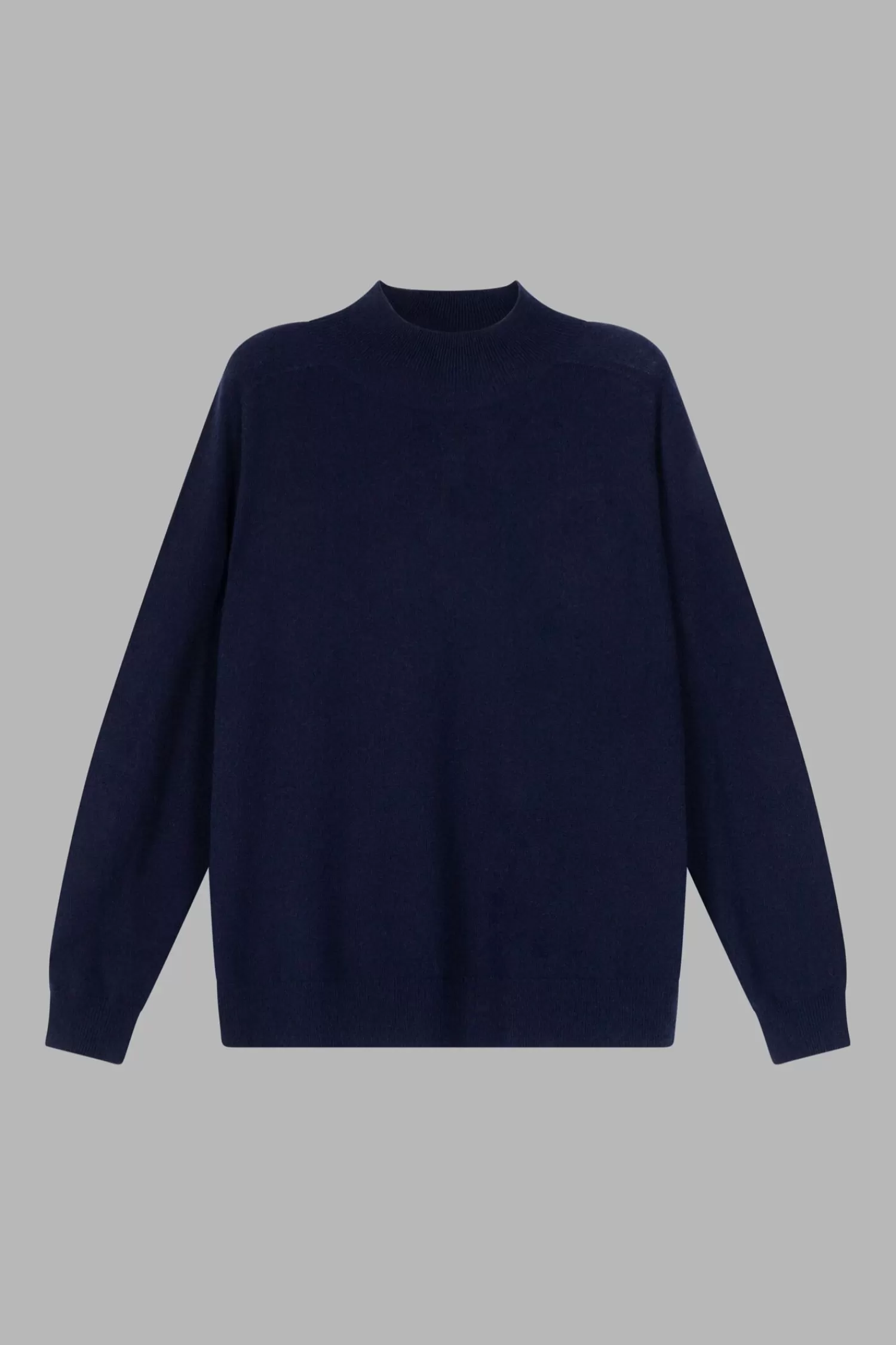 REPEAT cashmere Truien*Naadloos gebreide cashmere trui met opstaande kraag Navy