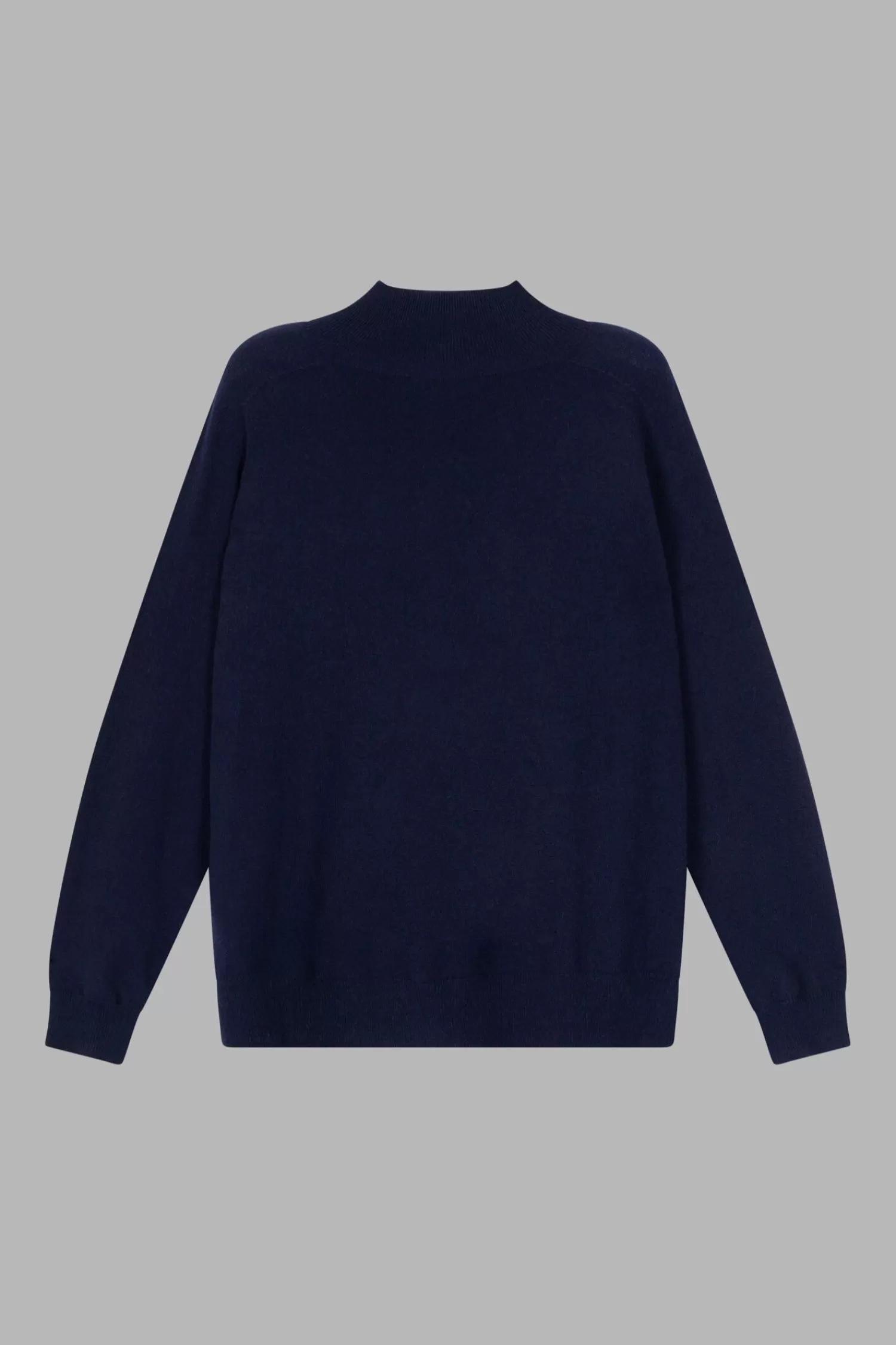 REPEAT cashmere Truien*Naadloos gebreide cashmere trui met opstaande kraag Navy