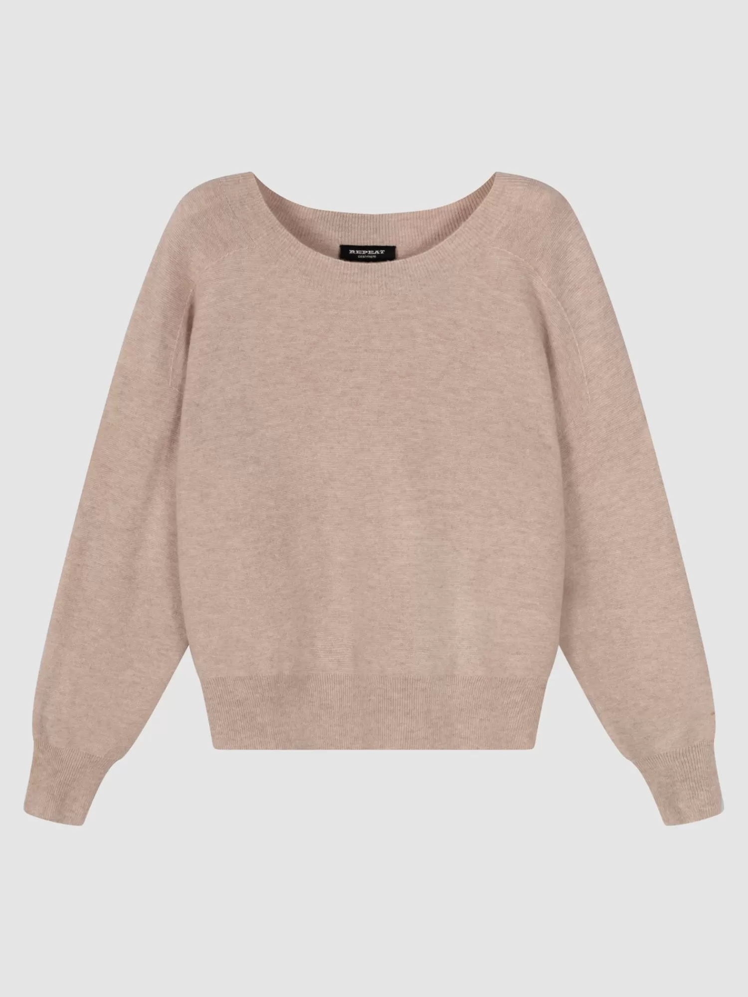 REPEAT cashmere Truien | Organic Cashmere*Naadloos gebreide ronde hals cashmere trui Stone