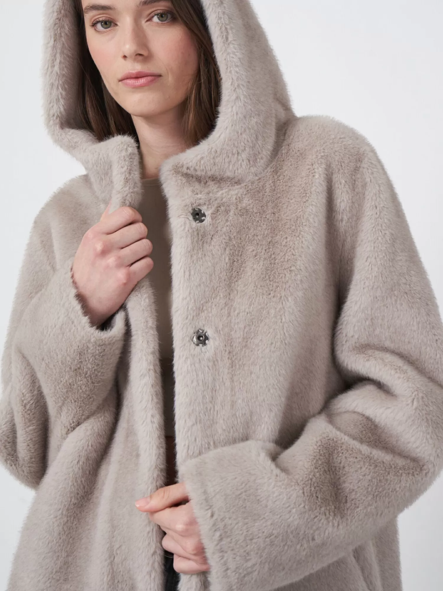 REPEAT cashmere Jassen & Blazers | Jassen*Omkeerbare faux fur jas met capuchon Lt.Grey