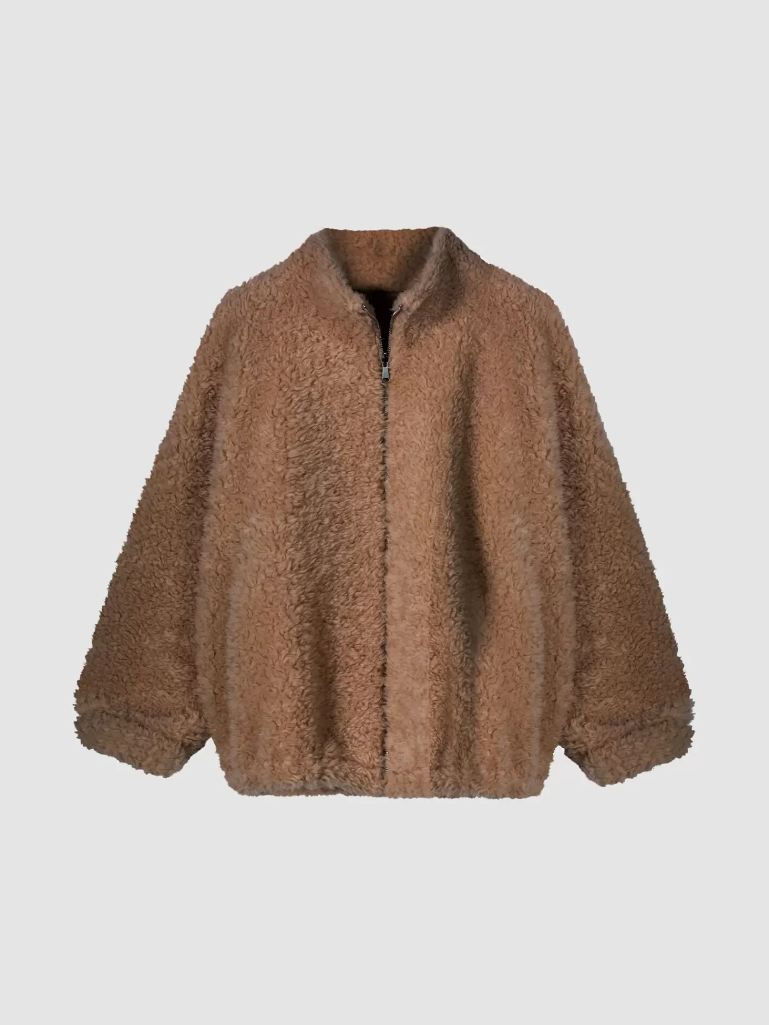 REPEAT cashmere Jassen*Omkeerbare jas van teddy wol met dubbele rits Camel