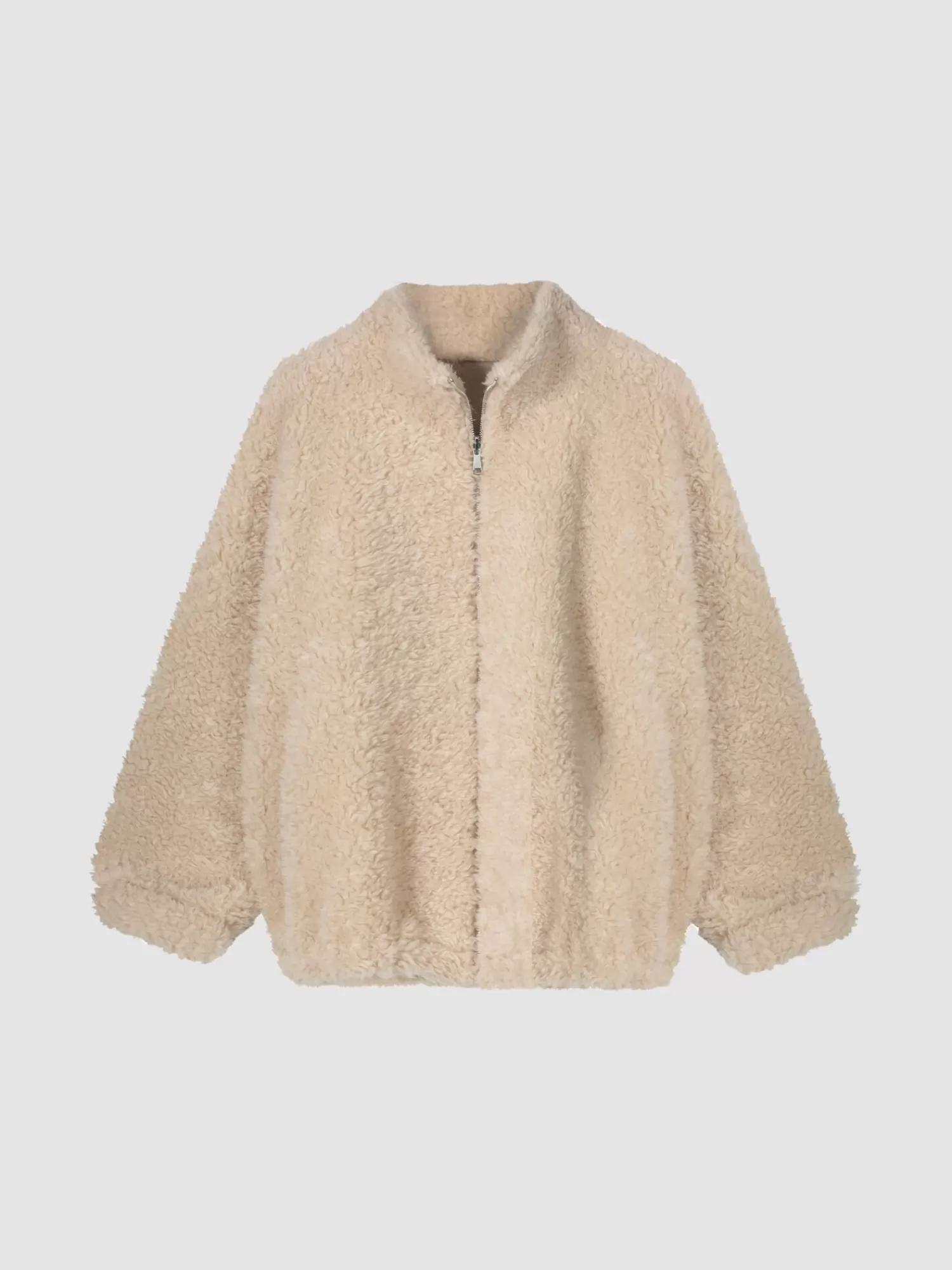 REPEAT cashmere Jassen*Omkeerbare jas van teddy wol met dubbele rits DarkBeige