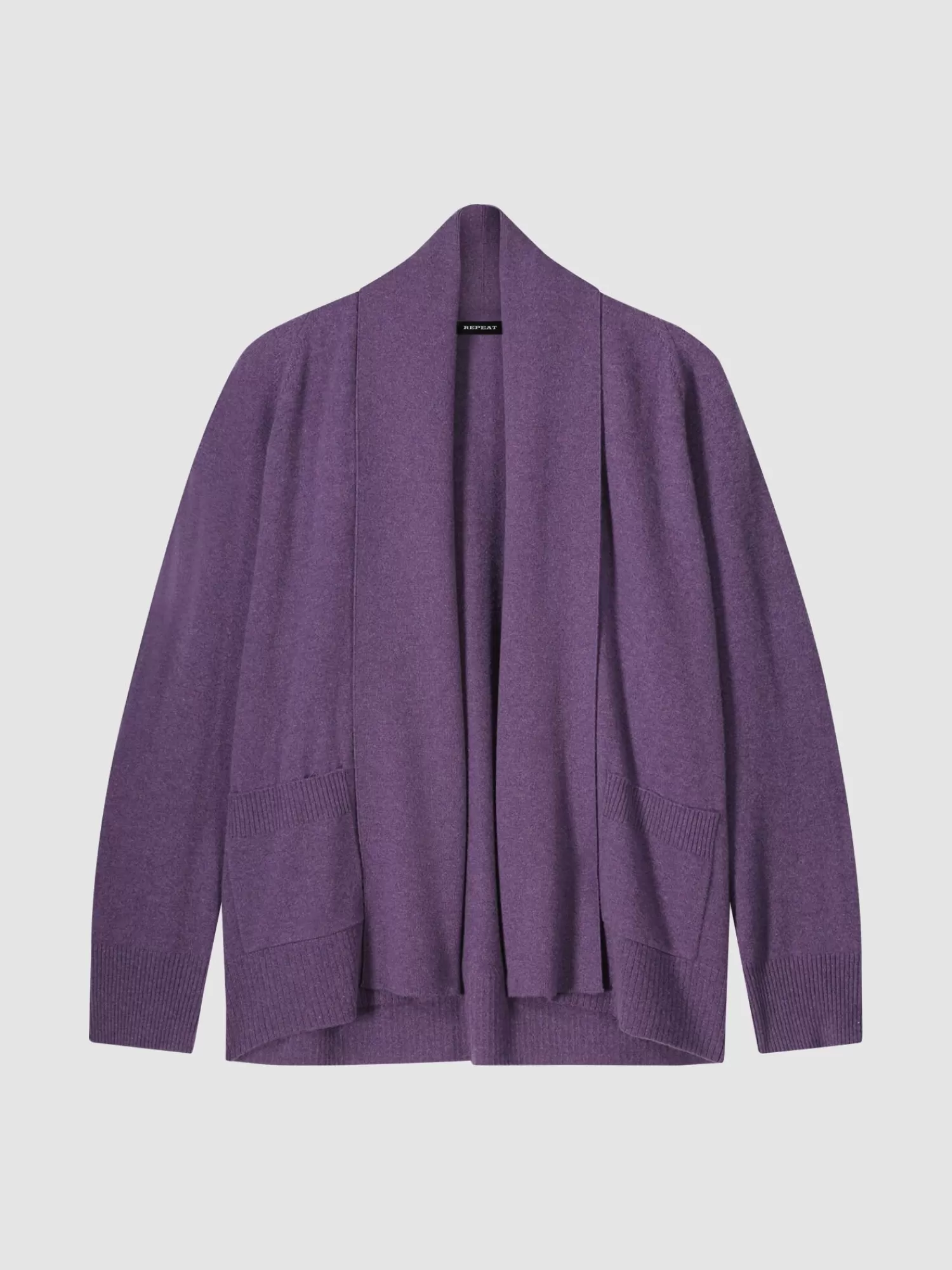 REPEAT cashmere Organic Cashmere | Vesten*Open cashmere open sjaalkraag vest met zakken Amethyst