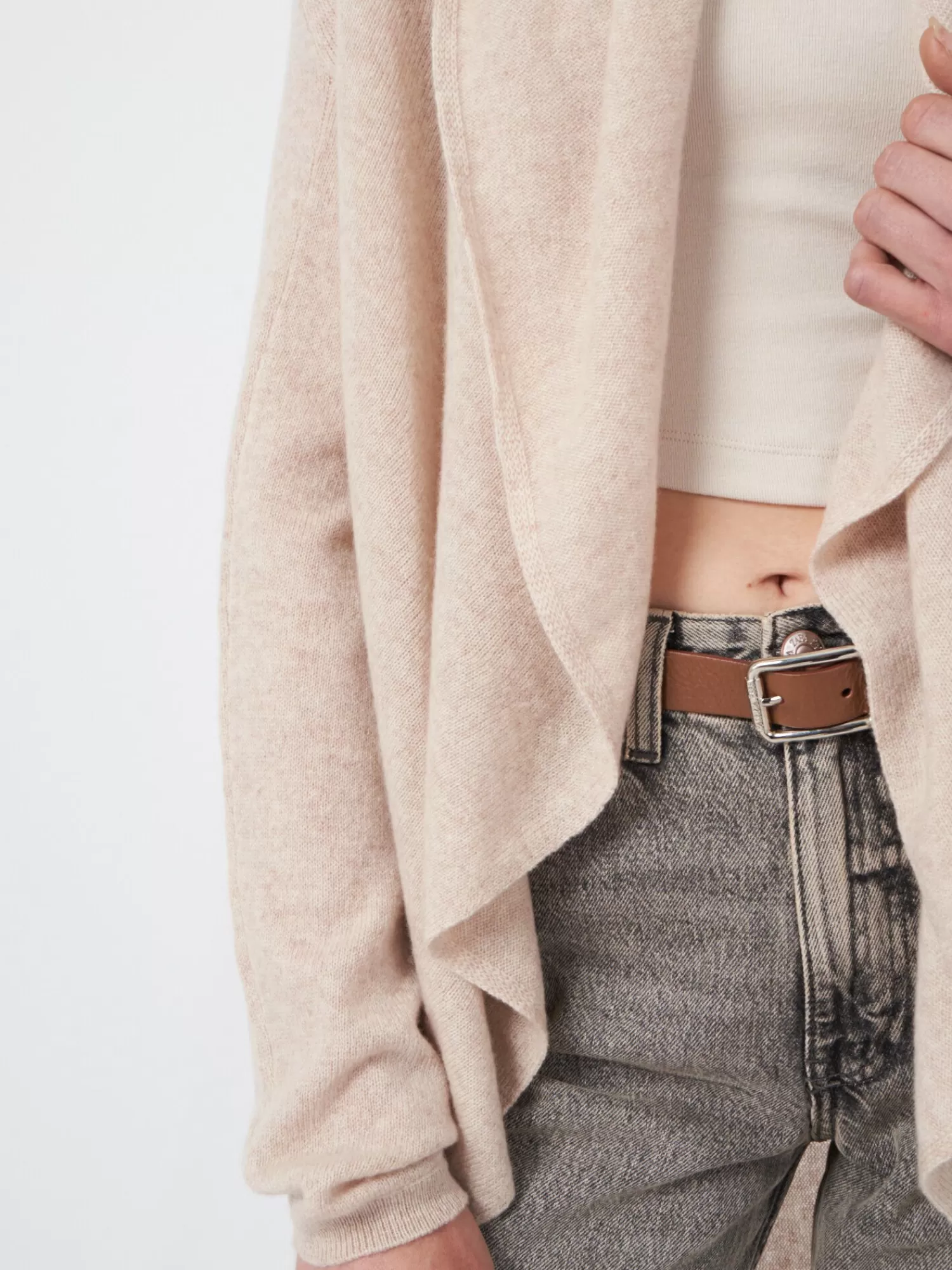 REPEAT cashmere Vesten | Organic Cashmere*Open organisch cashmere vest met sjaalkraag Beige