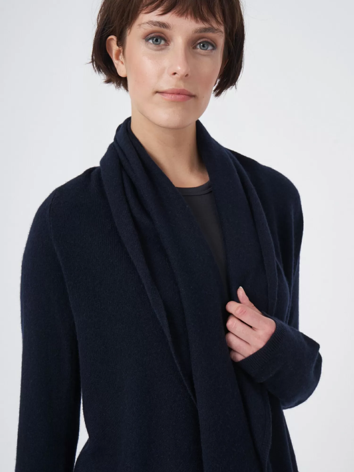 REPEAT cashmere Vesten | Organic Cashmere*Open organisch cashmere vest met sjaalkraag Navy