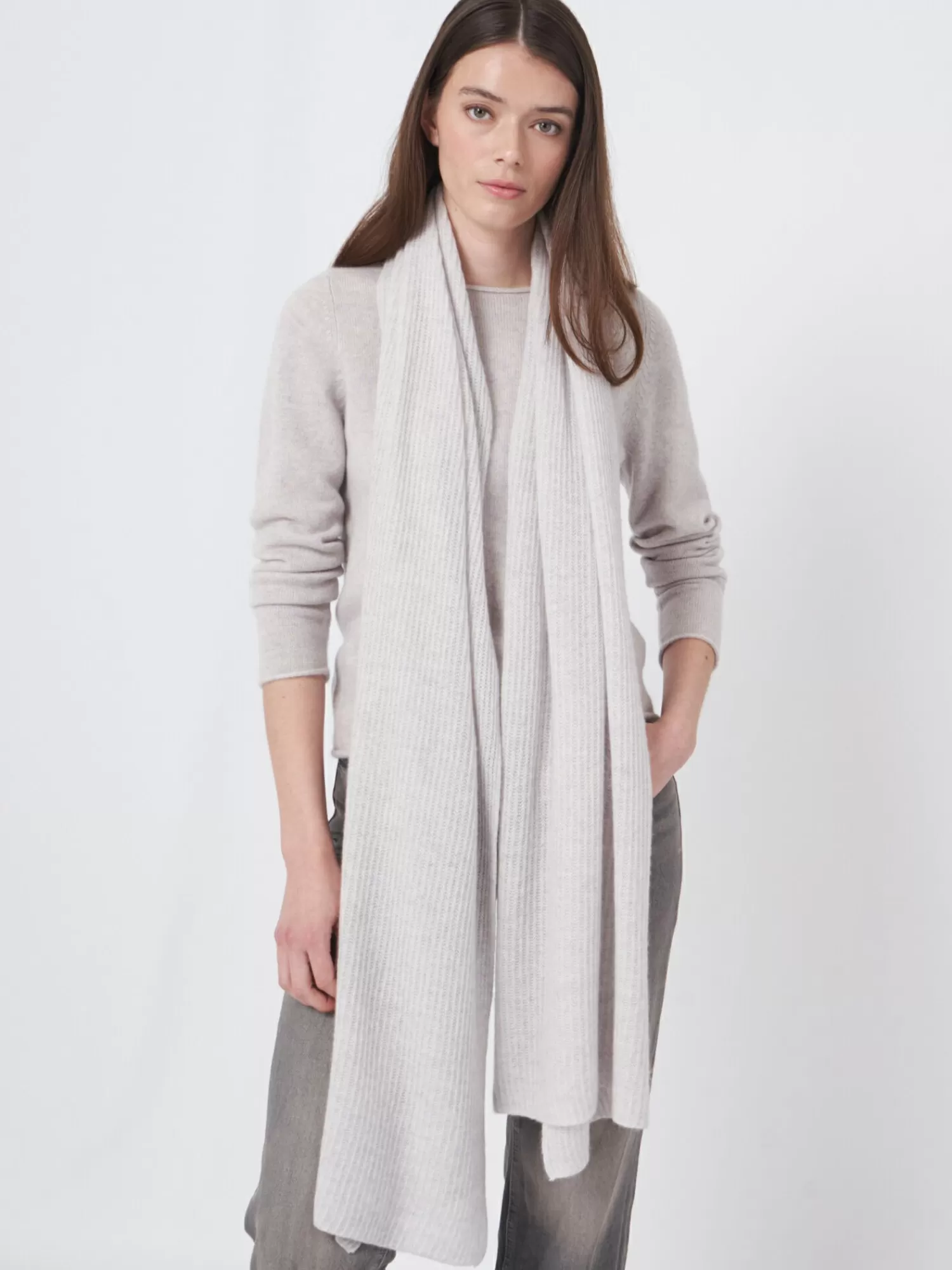 REPEAT cashmere Sjaals*Oversized geribde cashmere sjaal Snow