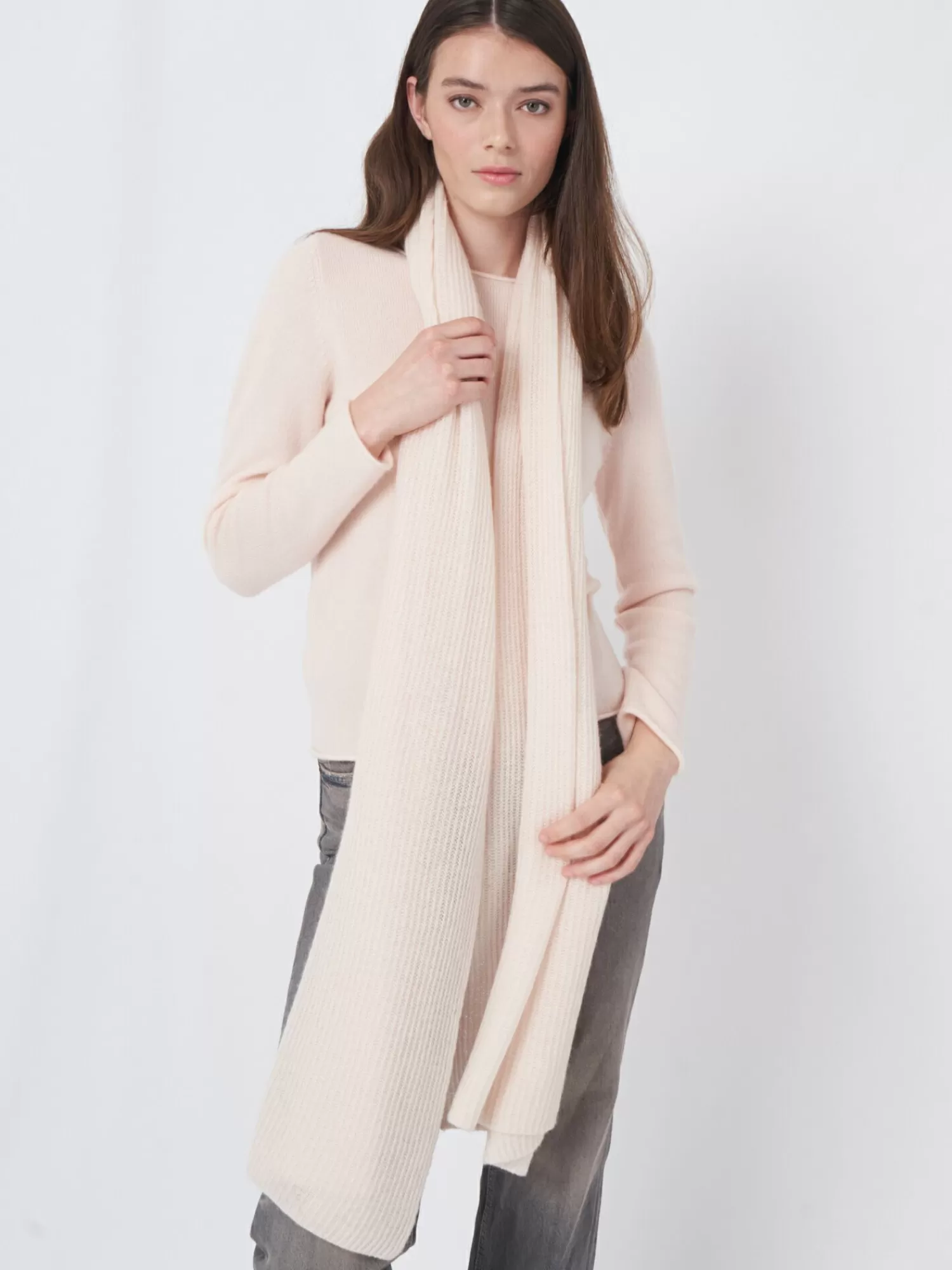 REPEAT cashmere Sjaals*Oversized geribde cashmere sjaal Pearl