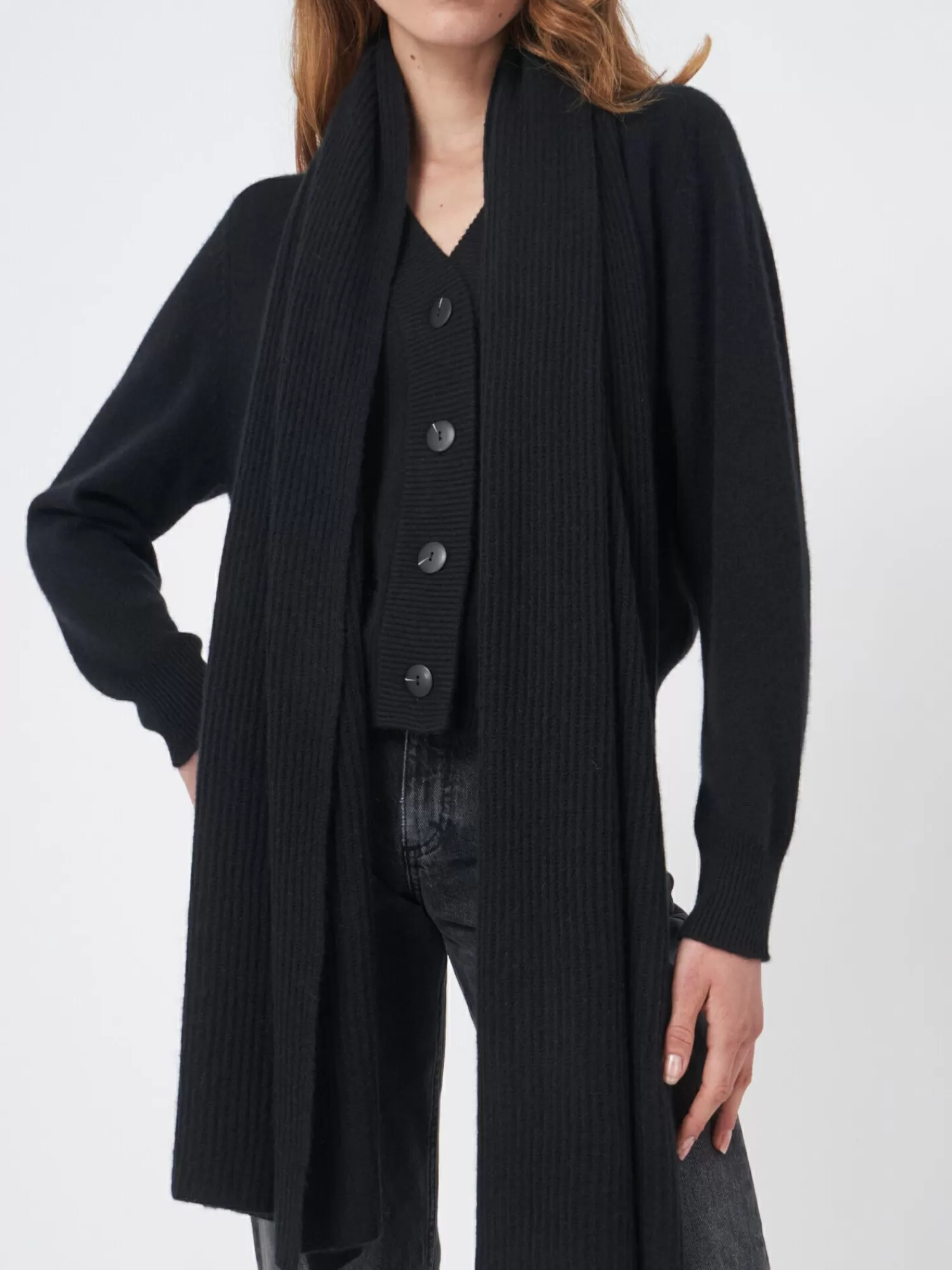 REPEAT cashmere Organic Cashmere | Sjaals*Oversized geribde cashmere sjaal Black