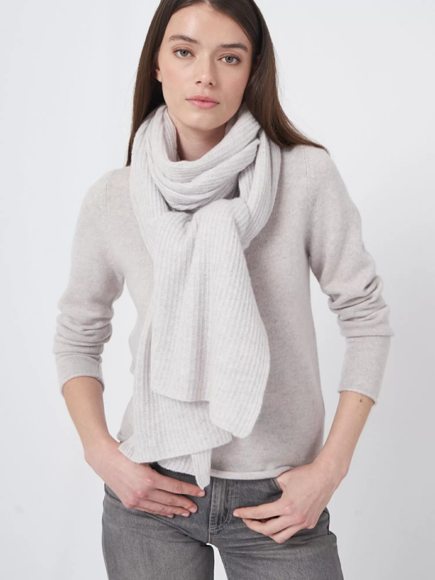 REPEAT cashmere Sjaals*Oversized geribde cashmere sjaal Snow