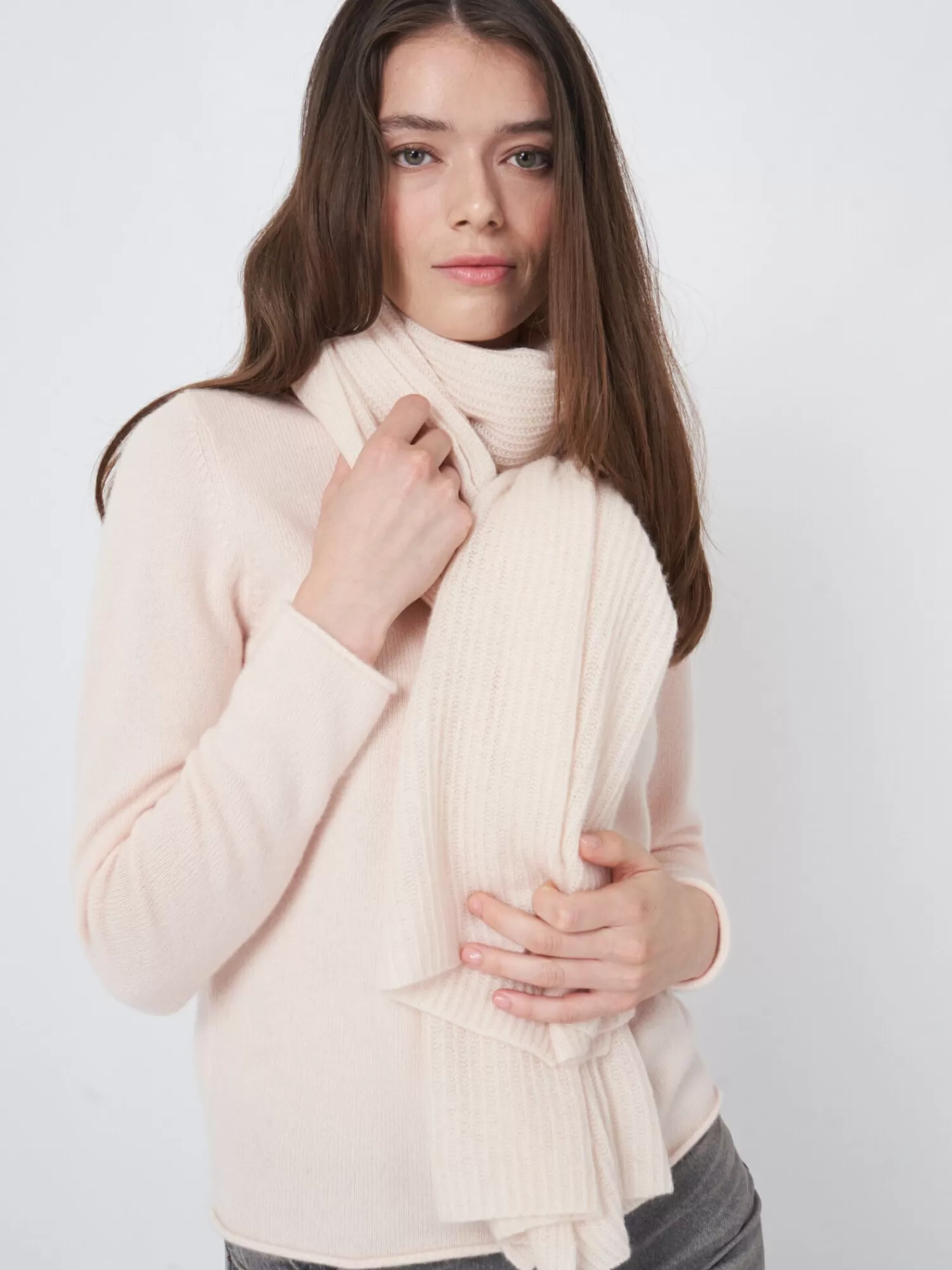 REPEAT cashmere Sjaals*Oversized geribde cashmere sjaal Pearl