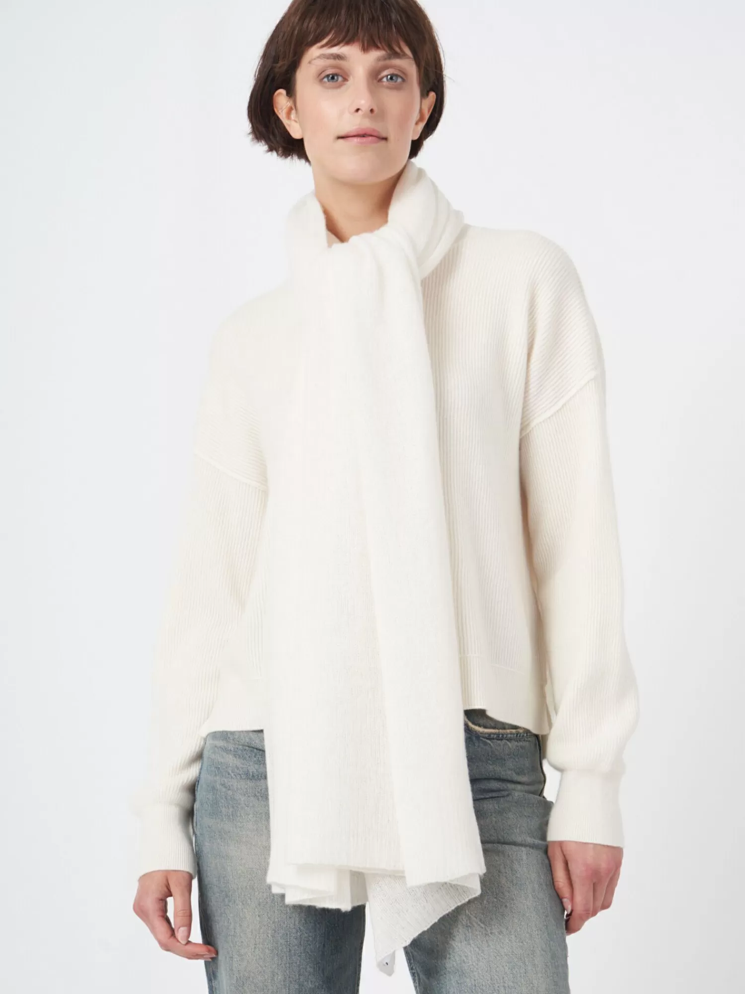 REPEAT cashmere Sjaals | Organic Cashmere*Oversized sjaal met ribdetails Cream