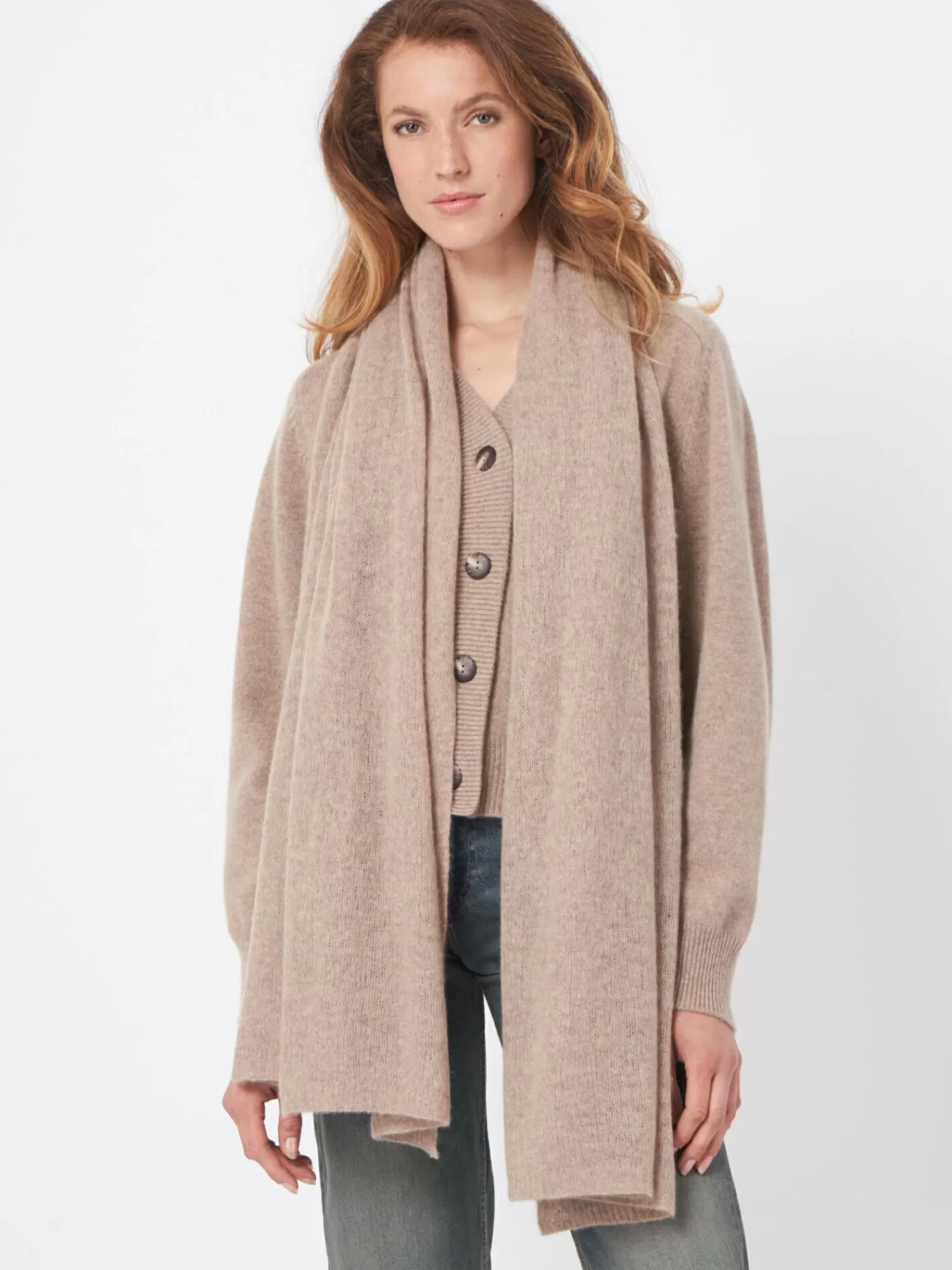 REPEAT cashmere Sjaals | Organic Cashmere*Oversized sjaal met ribdetails Taupe