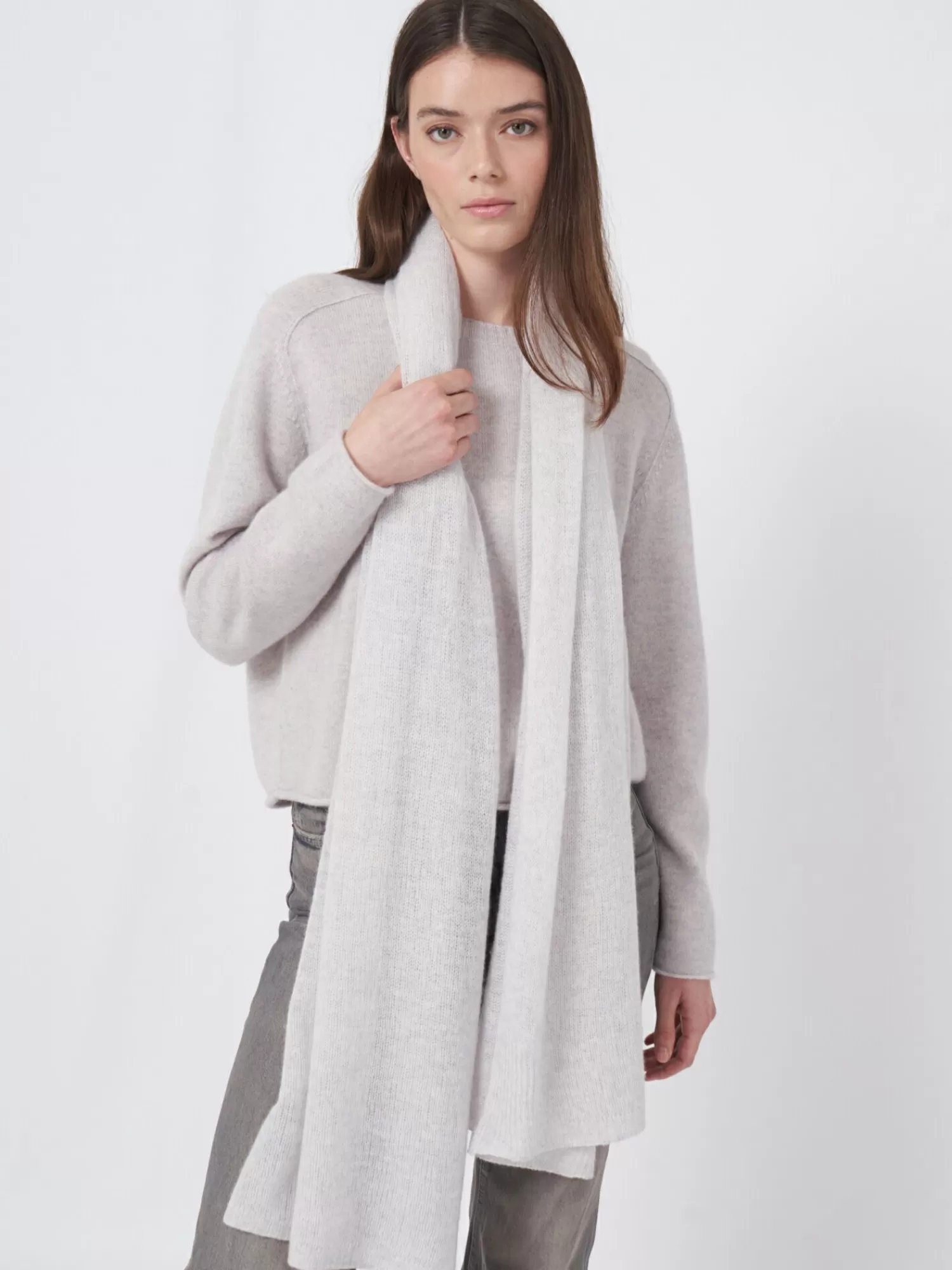 REPEAT cashmere Sjaals | Organic Cashmere*Oversized sjaal met ribdetails Snow