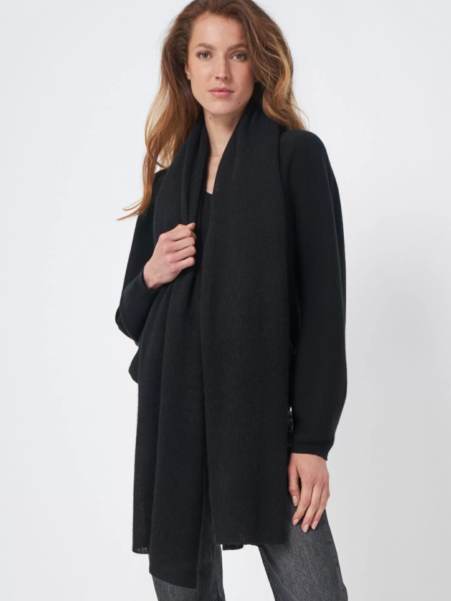 REPEAT cashmere Sjaals | Organic Cashmere*Oversized sjaal met ribdetails Black