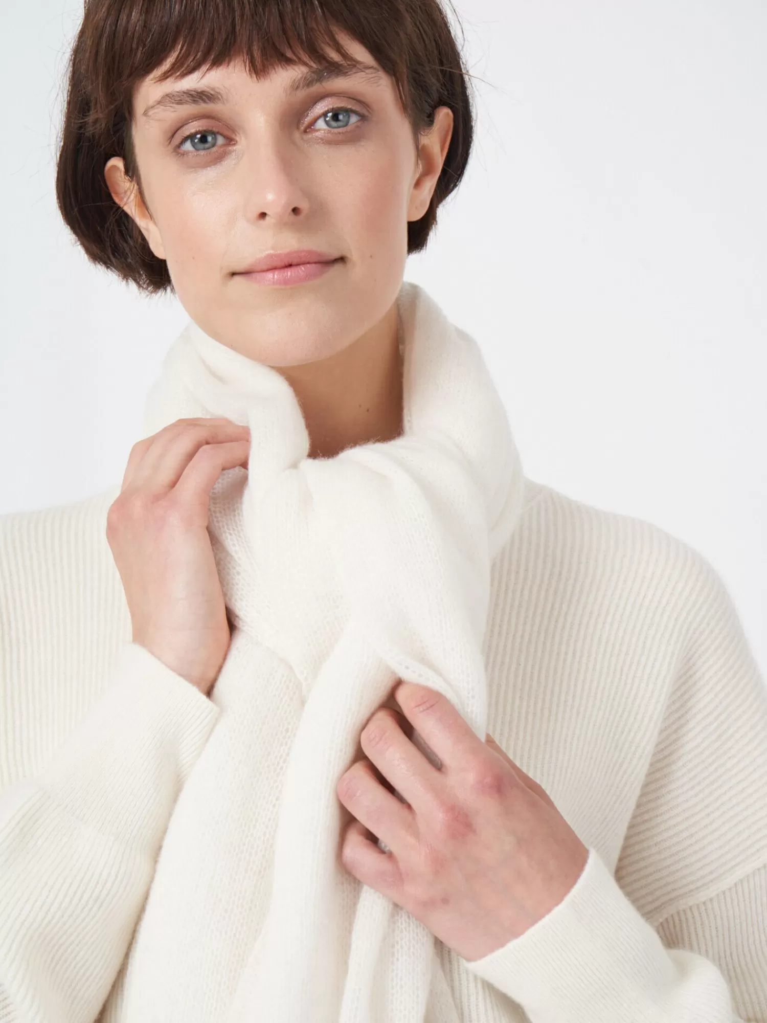 REPEAT cashmere Sjaals | Organic Cashmere*Oversized sjaal met ribdetails Cream