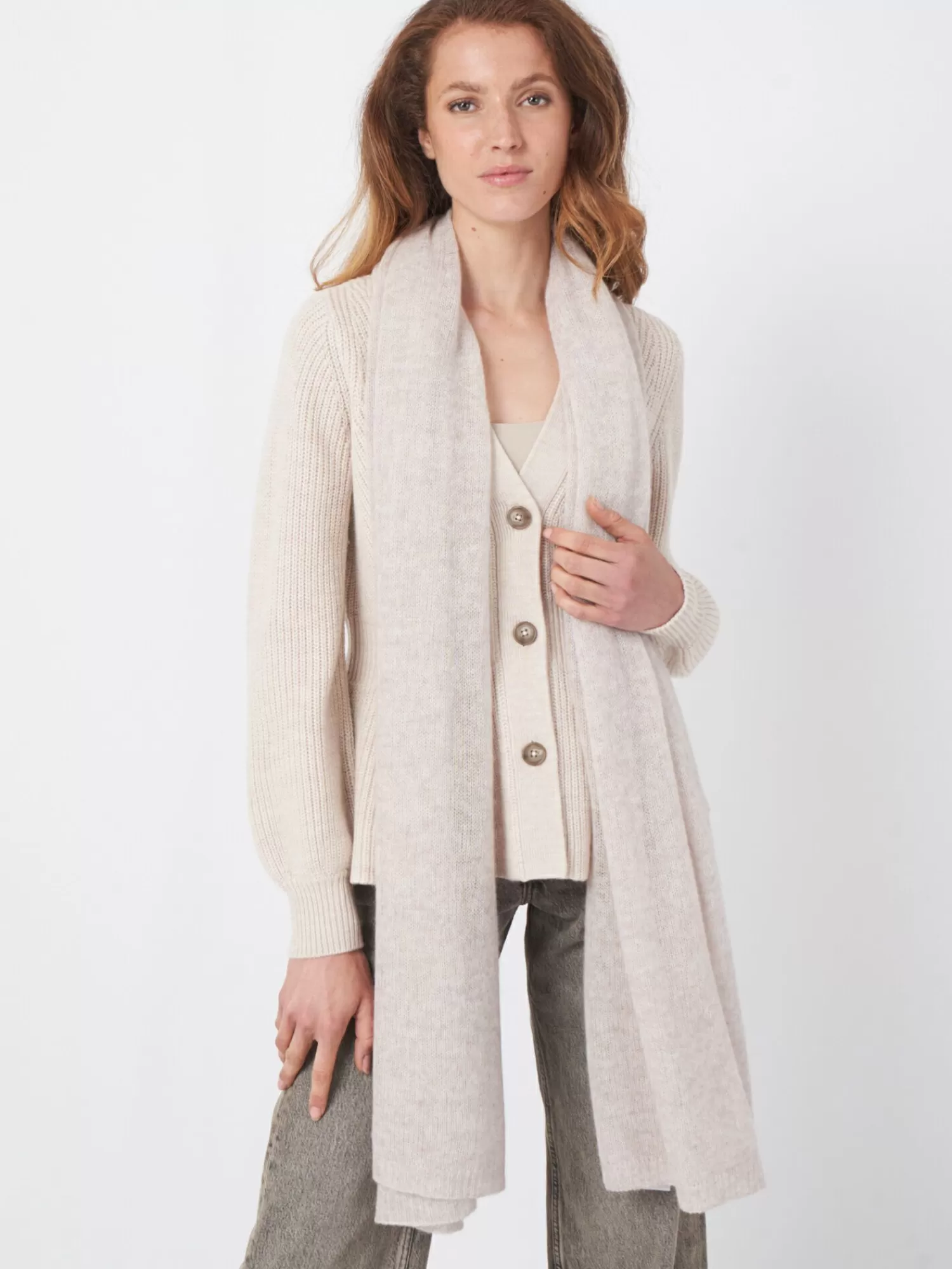 REPEAT cashmere Sjaals | Organic Cashmere*Oversized sjaal met ribdetails Beige