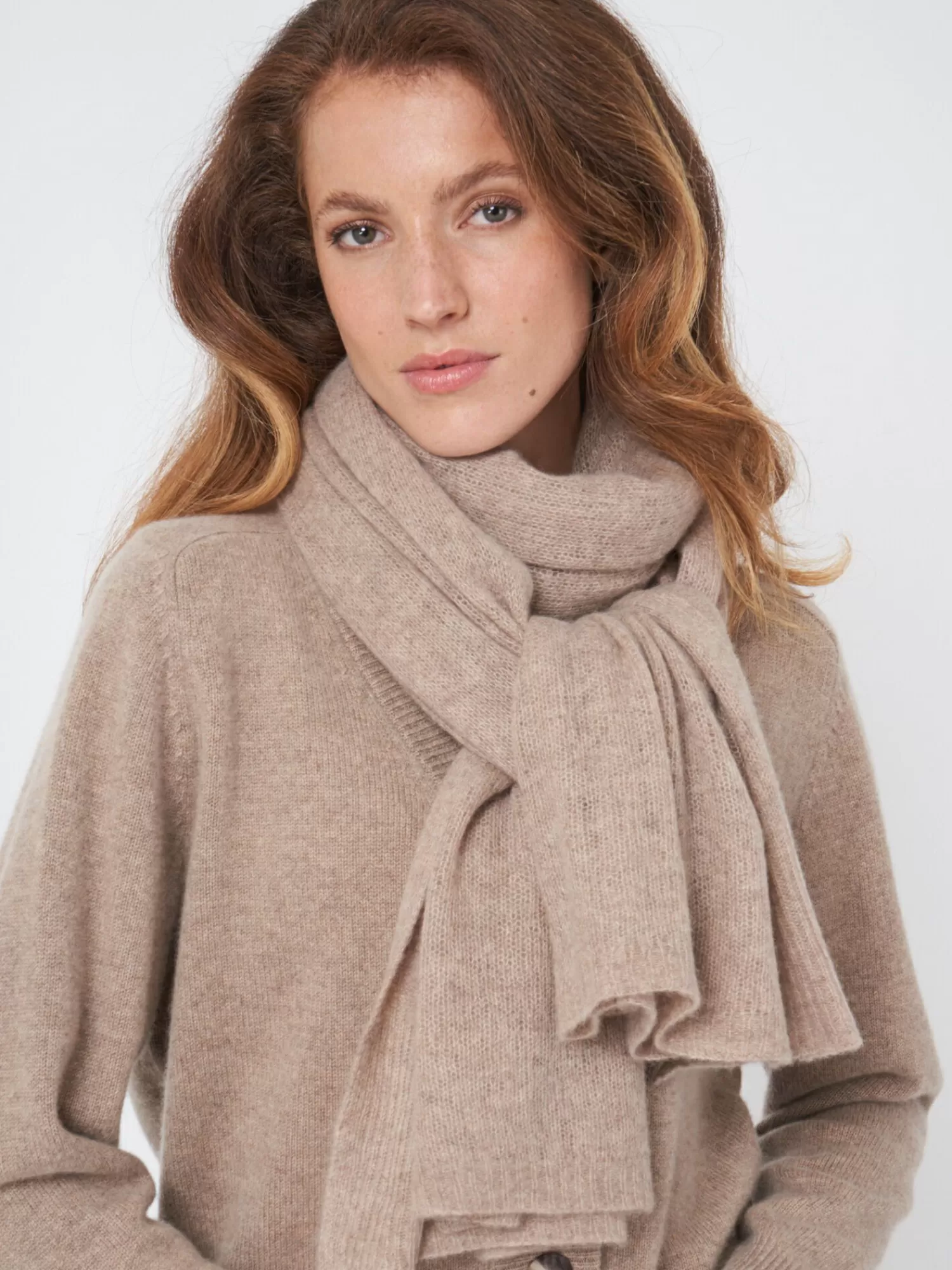 REPEAT cashmere Sjaals | Organic Cashmere*Oversized sjaal met ribdetails Taupe