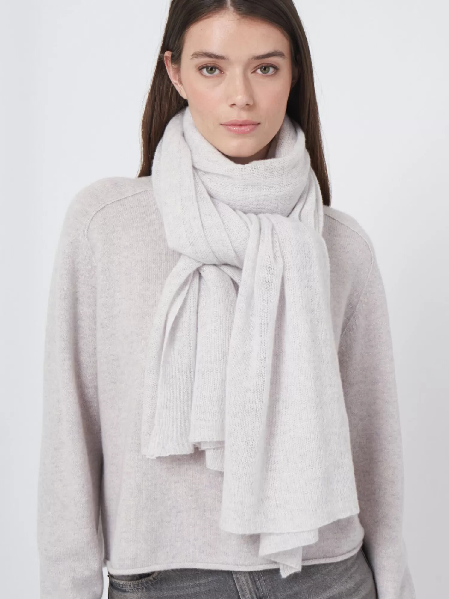 REPEAT cashmere Sjaals | Organic Cashmere*Oversized sjaal met ribdetails Snow