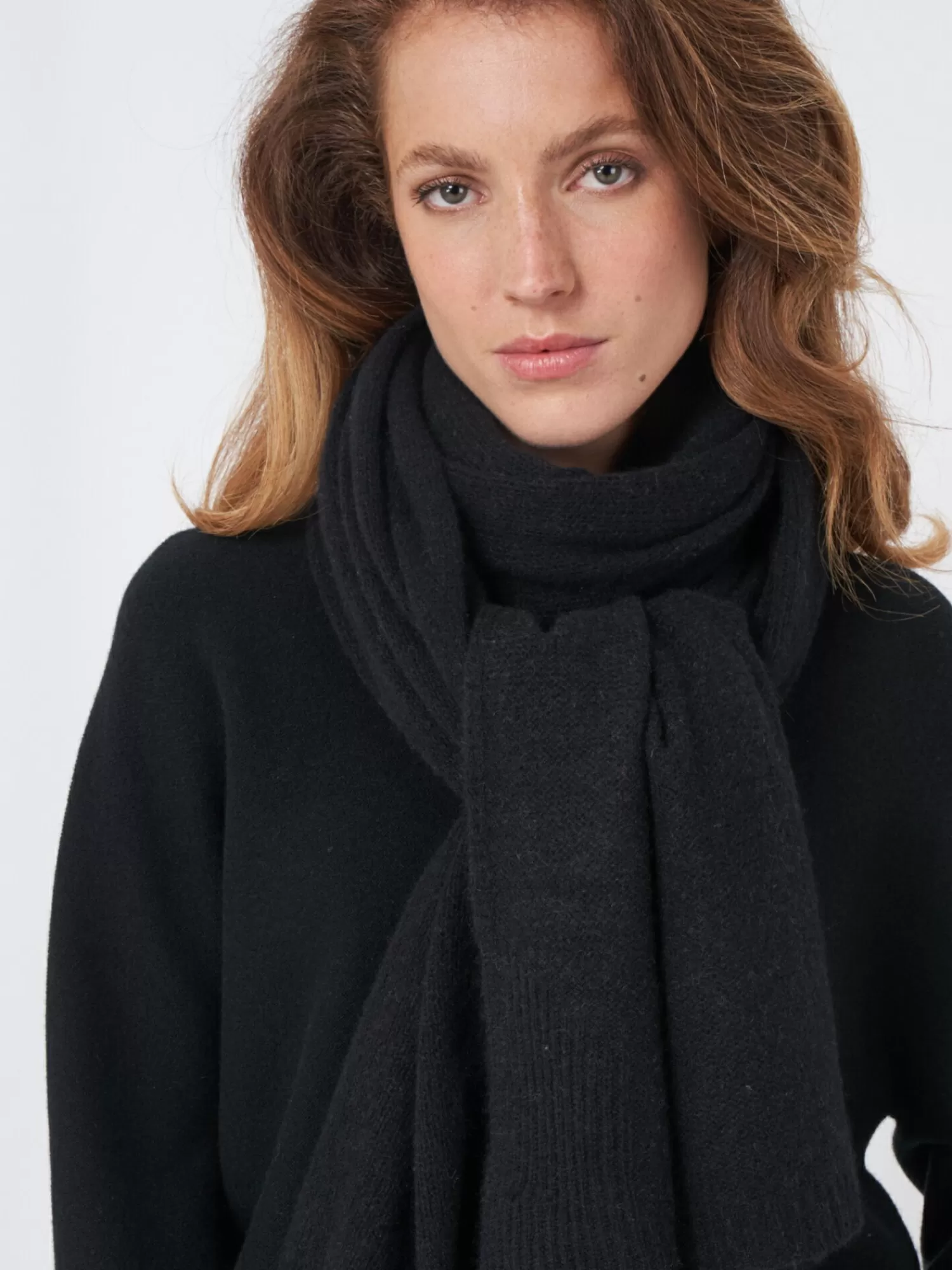 REPEAT cashmere Sjaals | Organic Cashmere*Oversized sjaal met ribdetails Black