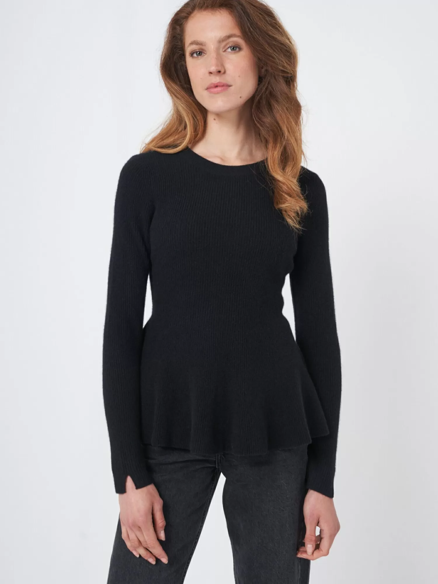 REPEAT cashmere Truien*Peplum trui van gemêleerd cashmere Black