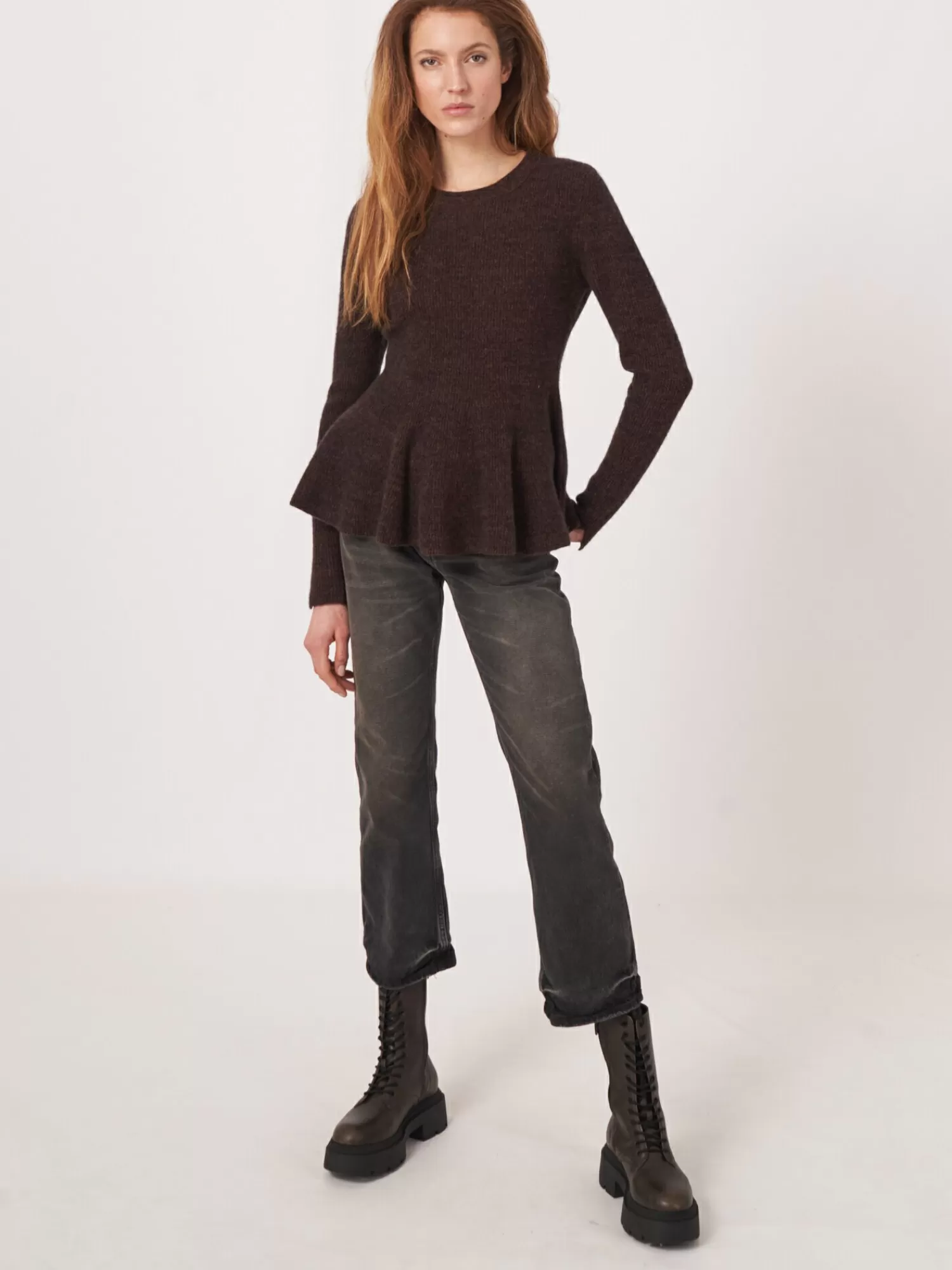 REPEAT cashmere Truien*Peplum trui van gemêleerd cashmere Brown/Black