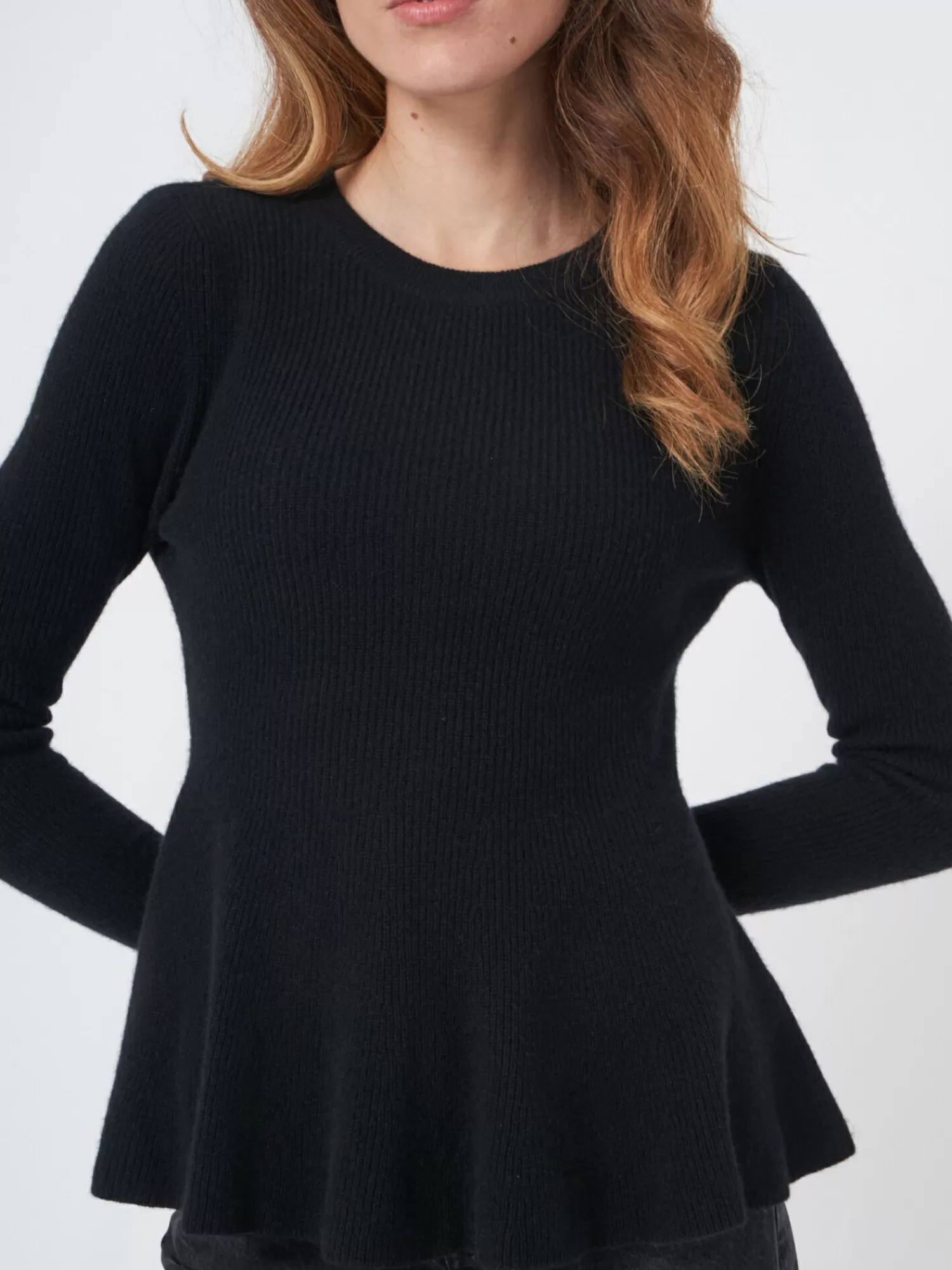 REPEAT cashmere Truien*Peplum trui van gemêleerd cashmere Black