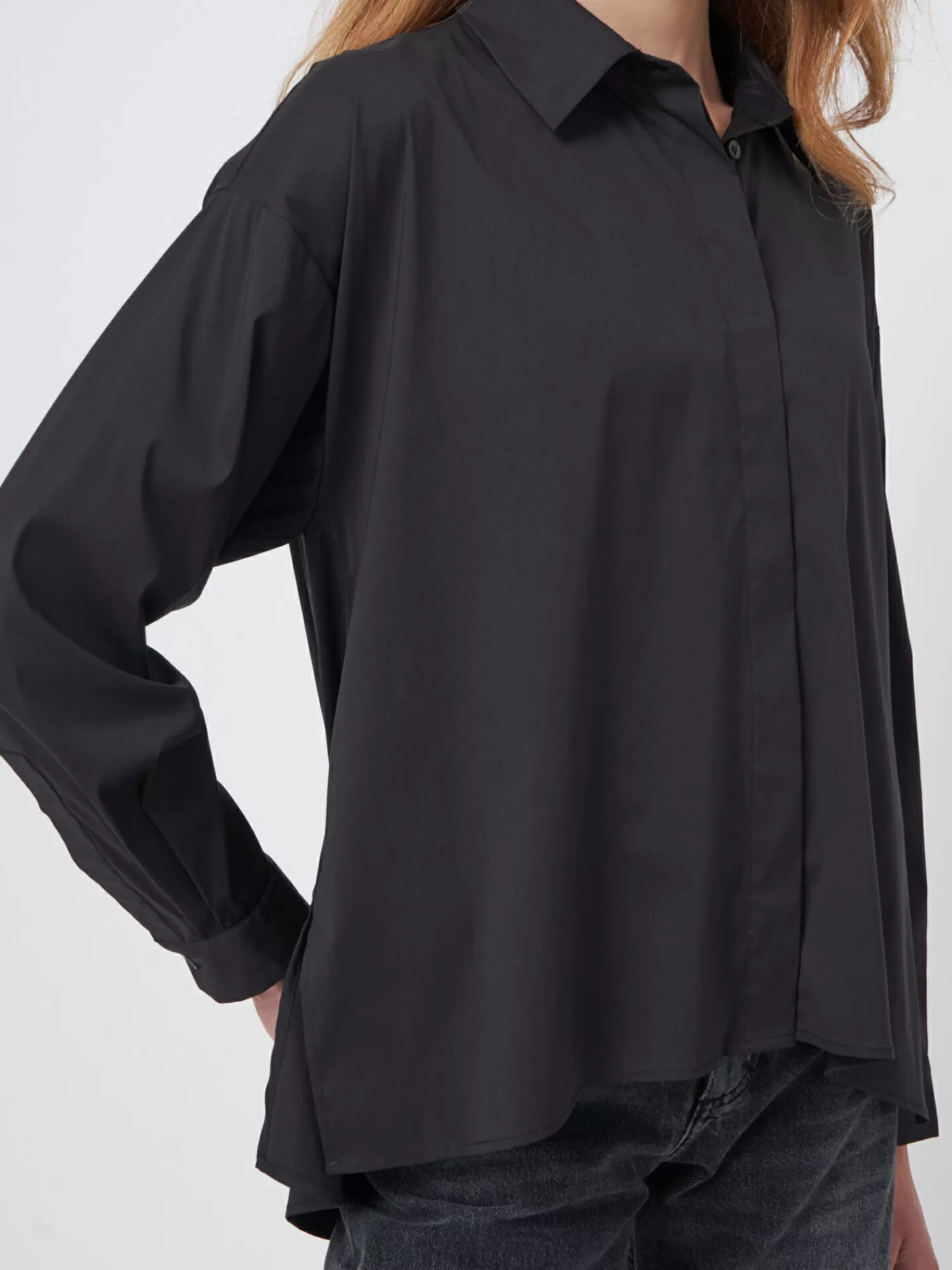 REPEAT cashmere Blouses*Popeline blouse met splitjes Black