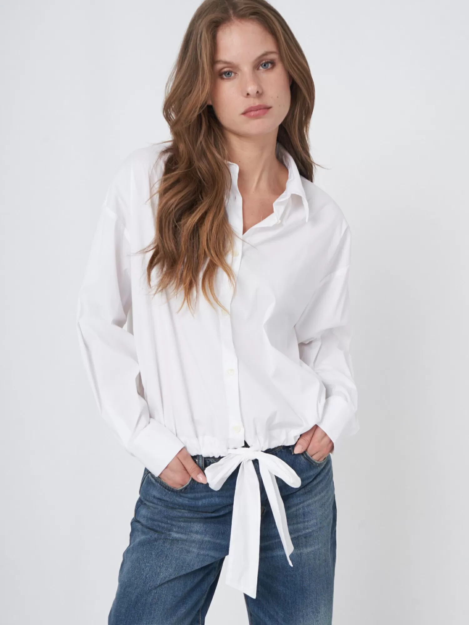 REPEAT cashmere Blouses*Popeline blouse met trekkoord White