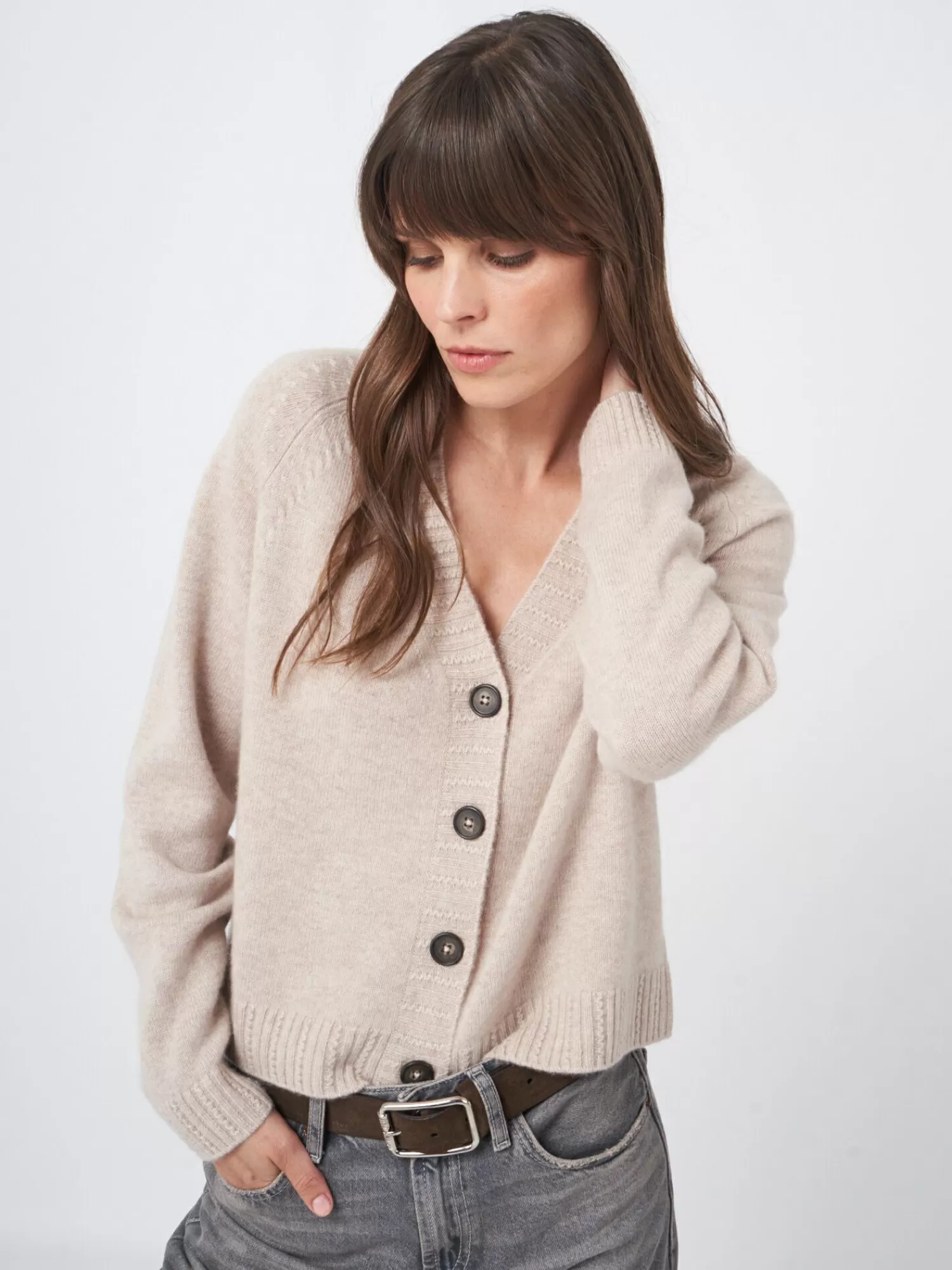 REPEAT cashmere Organic Cashmere | Vesten*Raglan vest van biologisch cashmere Beige