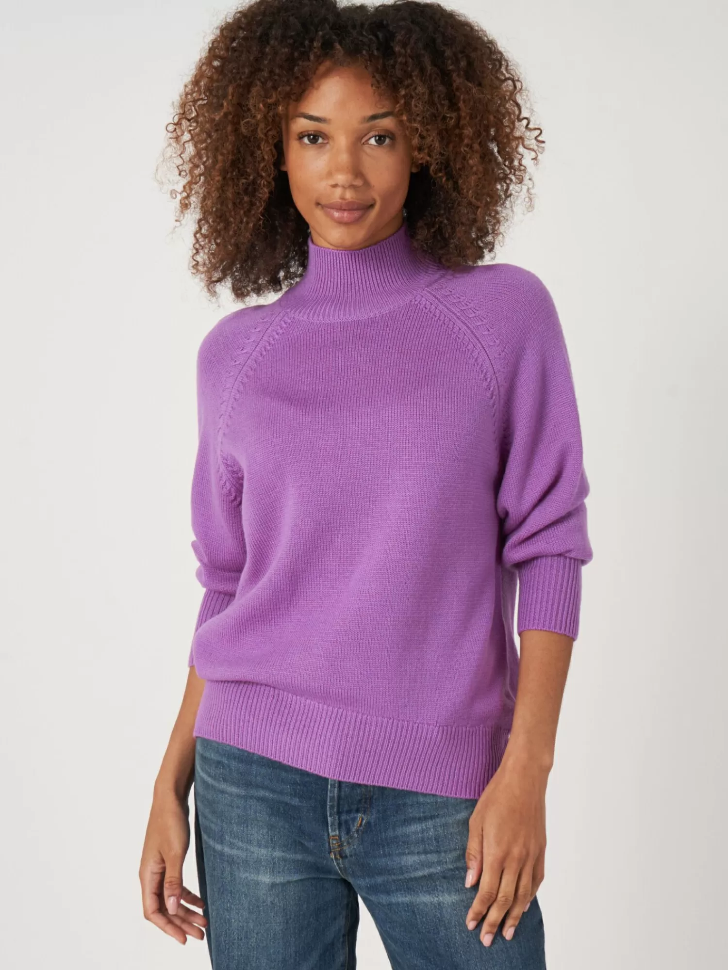 REPEAT cashmere Truien*Raglantrui met opstaande kraag van merinowol Lilac