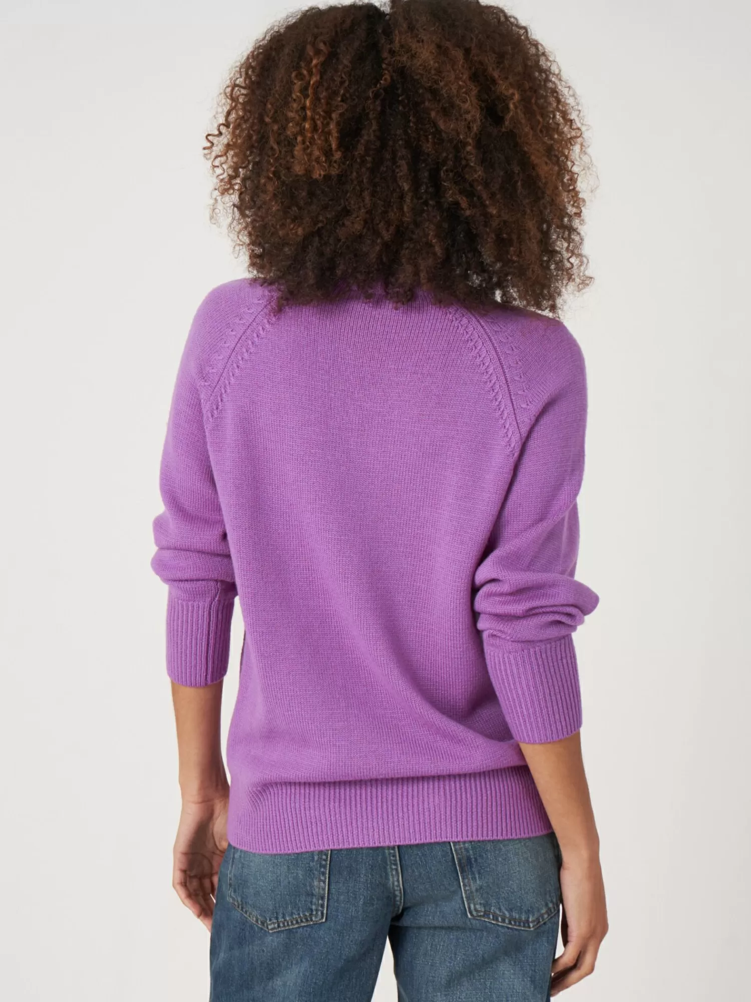 REPEAT cashmere Truien*Raglantrui met opstaande kraag van merinowol Lilac