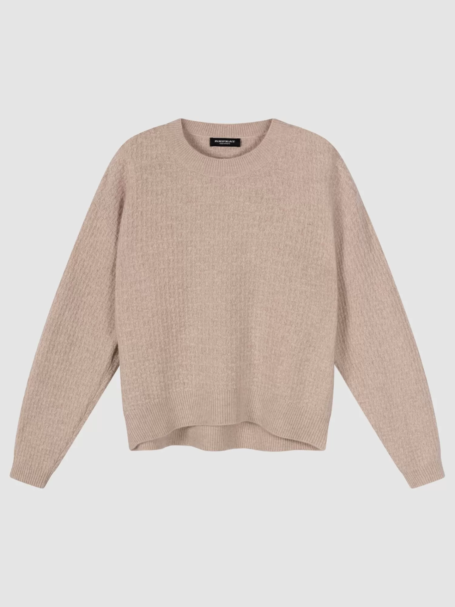 REPEAT cashmere Truien | Organic Cashmere*Ronde hals cashmere trui met structuur en wijde mouwen Stone